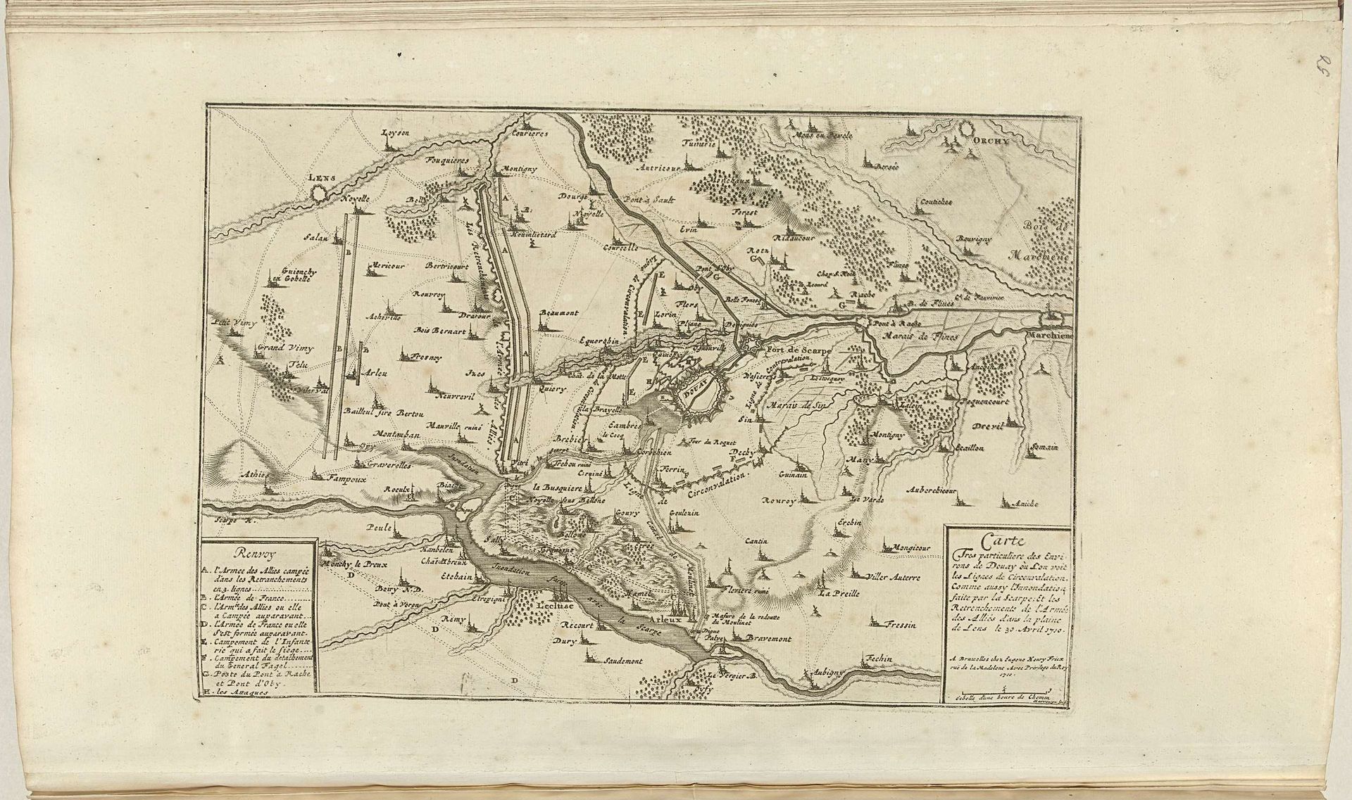 Kaart van de omgeving van Douai, 1710 by Jacobus Harrewijn
