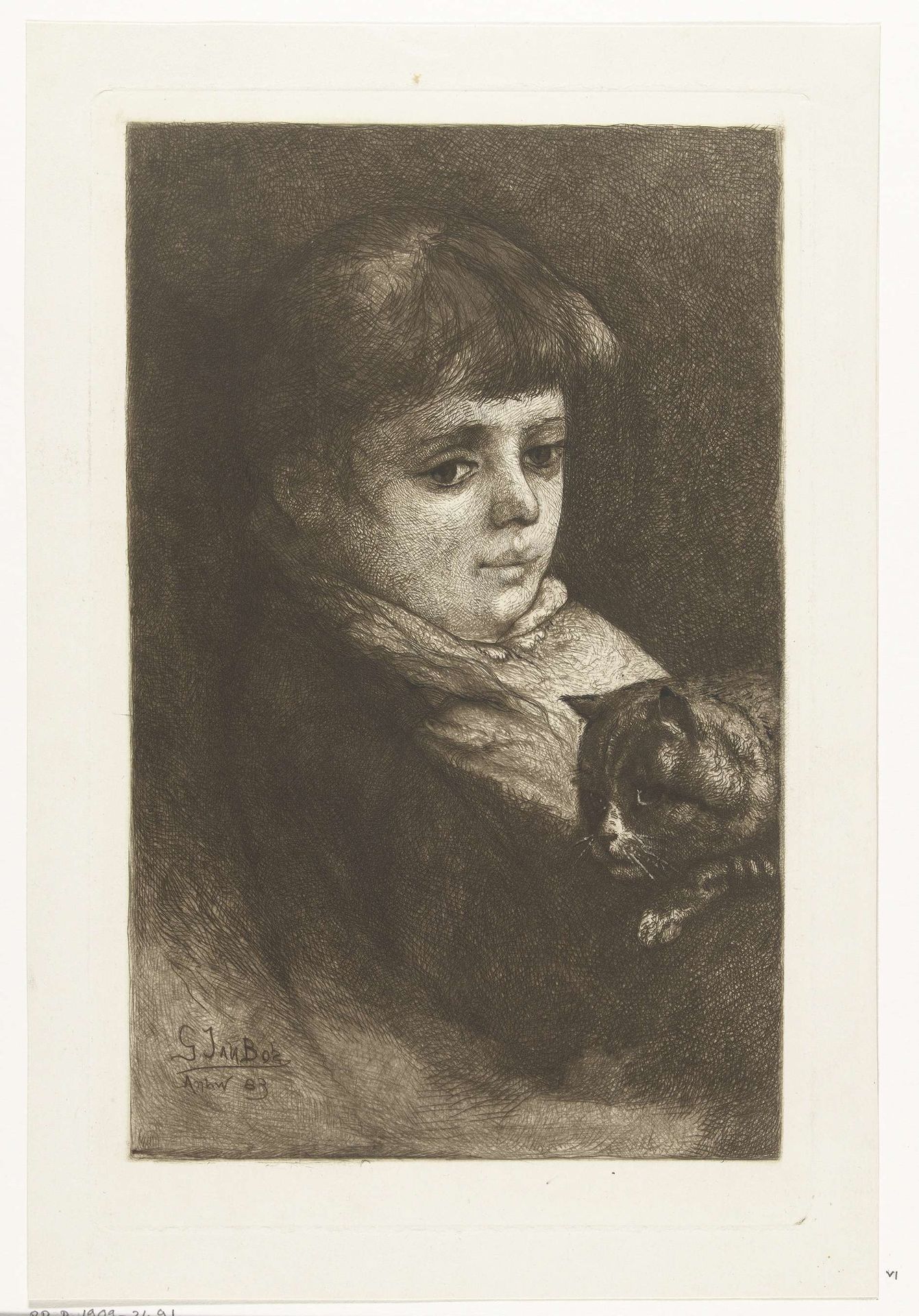 Portret van Eleonora Bos met poes by Gerard Jan Bos