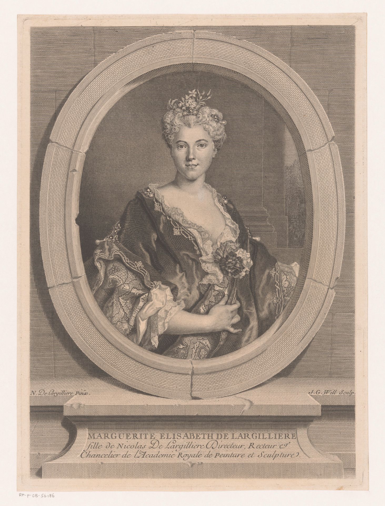 Portret van Marguerite-Élisabeth de Largillière by Johann Georg Wille
