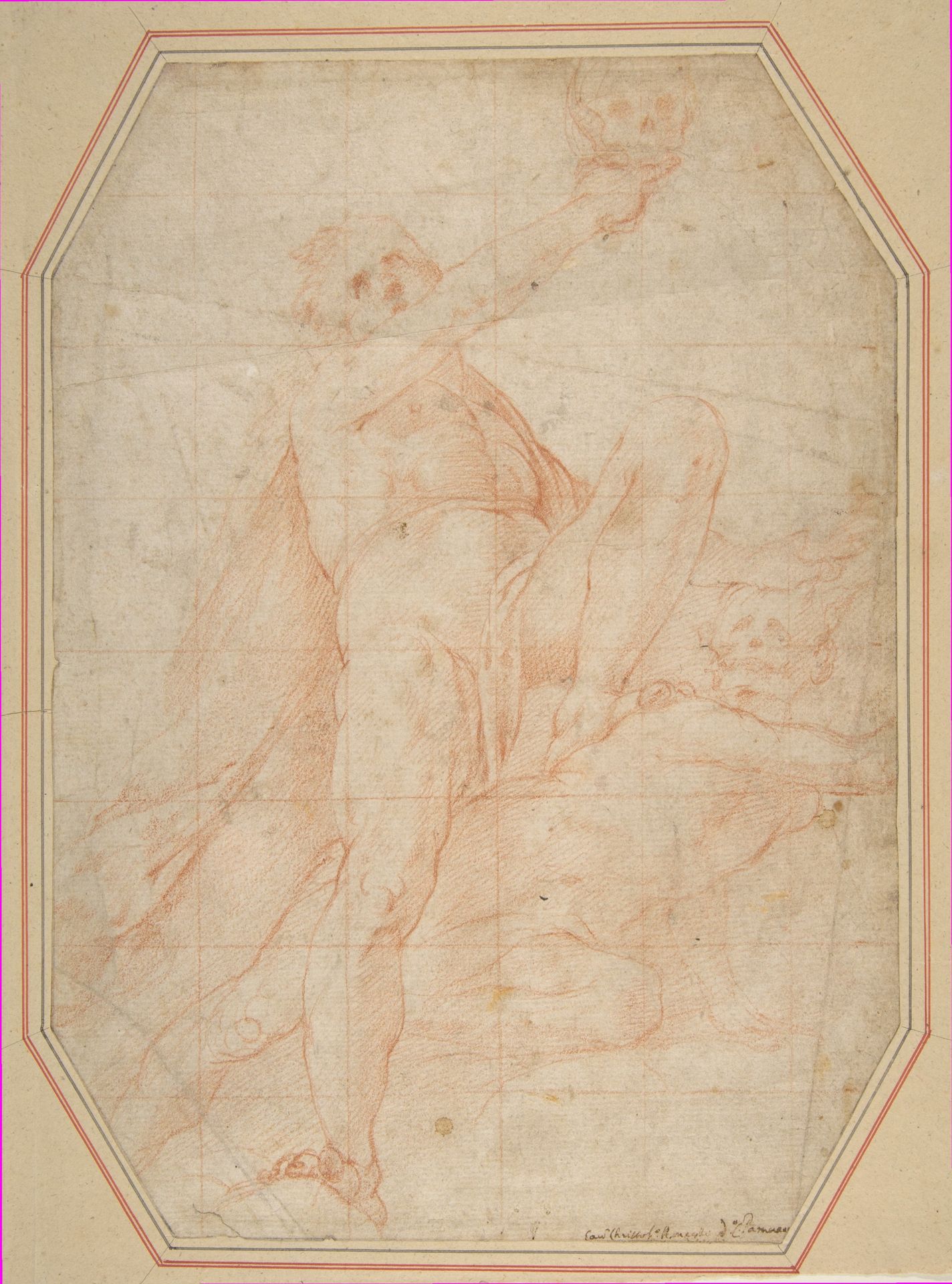 Two Nudes Seen from Below (recto); Male Figure with Upraised Arm (verso) by Pomarancio (Cristoforo Roncalli)