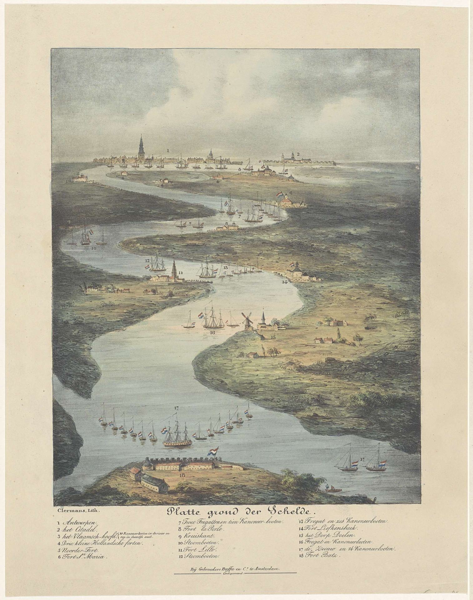 Loop van de Schelde van Fort Bath tot Antwerpen, 1832 by J.B. Clermans