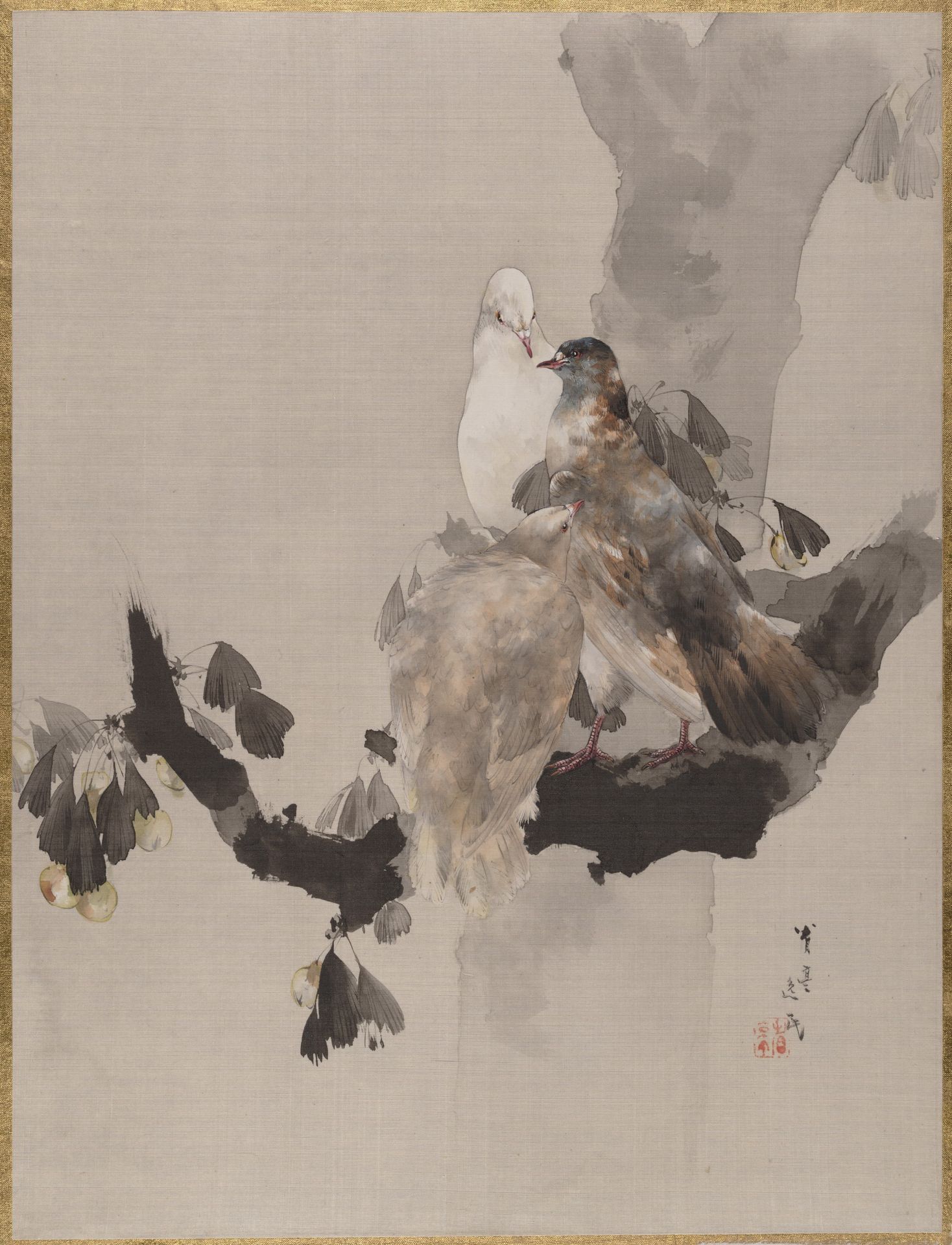 日展審査員 花鳥 平尾秀明「早春」日本画 美品 共シール有 肉筆画 ジョウビタキ