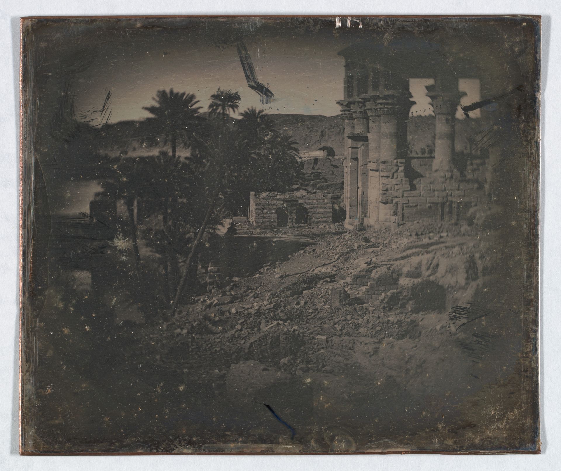 Temple and Date Palms, Philae (236. Philé T. découvert et P. dattiers) by Joseph-Philibert Girault de Prangey
