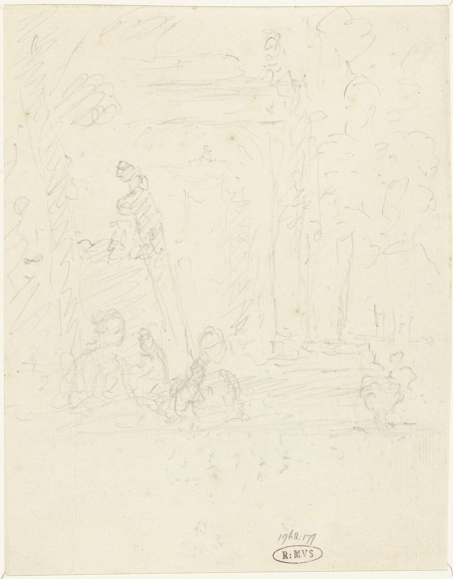 Personen op het terras bij een tuin by Dionys van Nijmegen