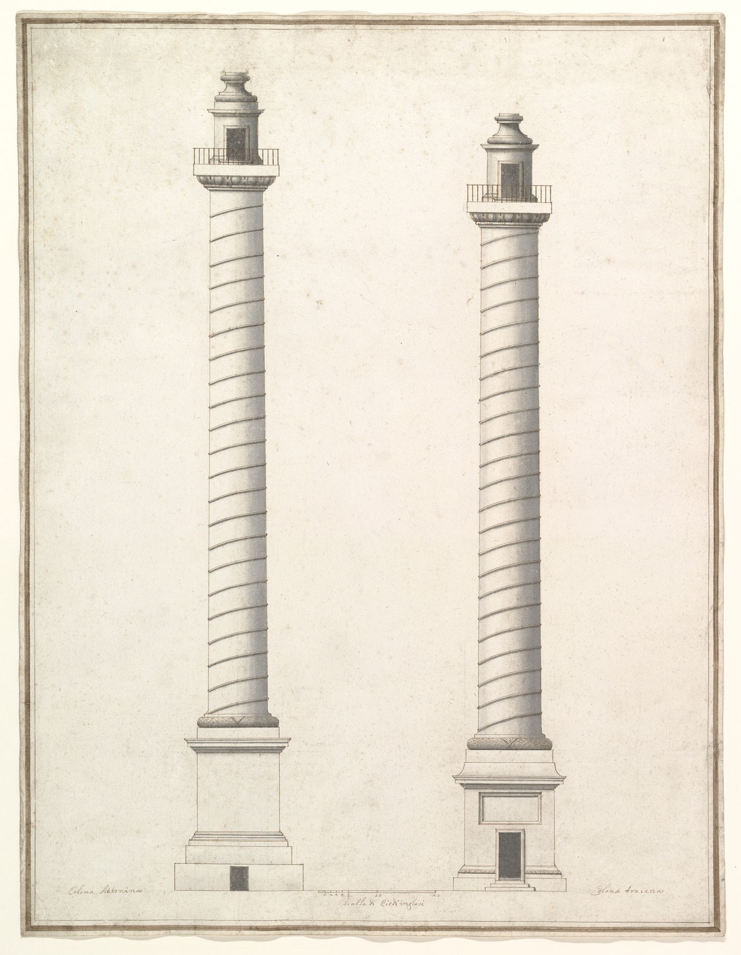 Elevation of Column of Antoninus Pius and Elevation of Column of Trajan by Antonio Maria Visentini