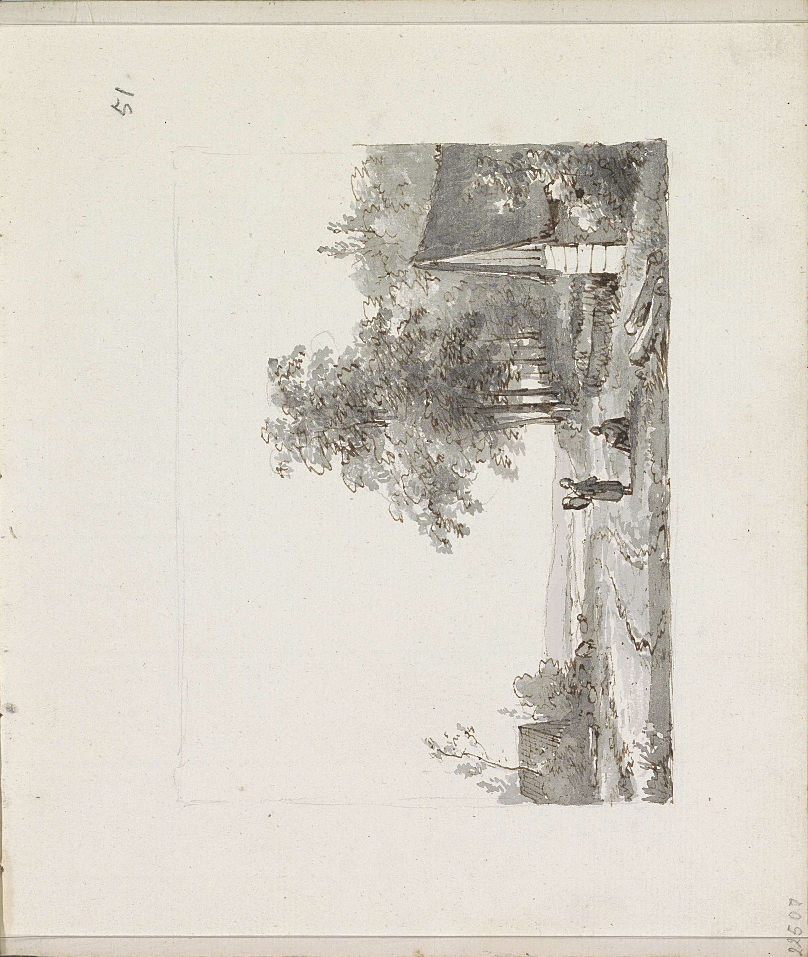 Landschap met een staande en rustende reiziger by Andreas Schelfhout