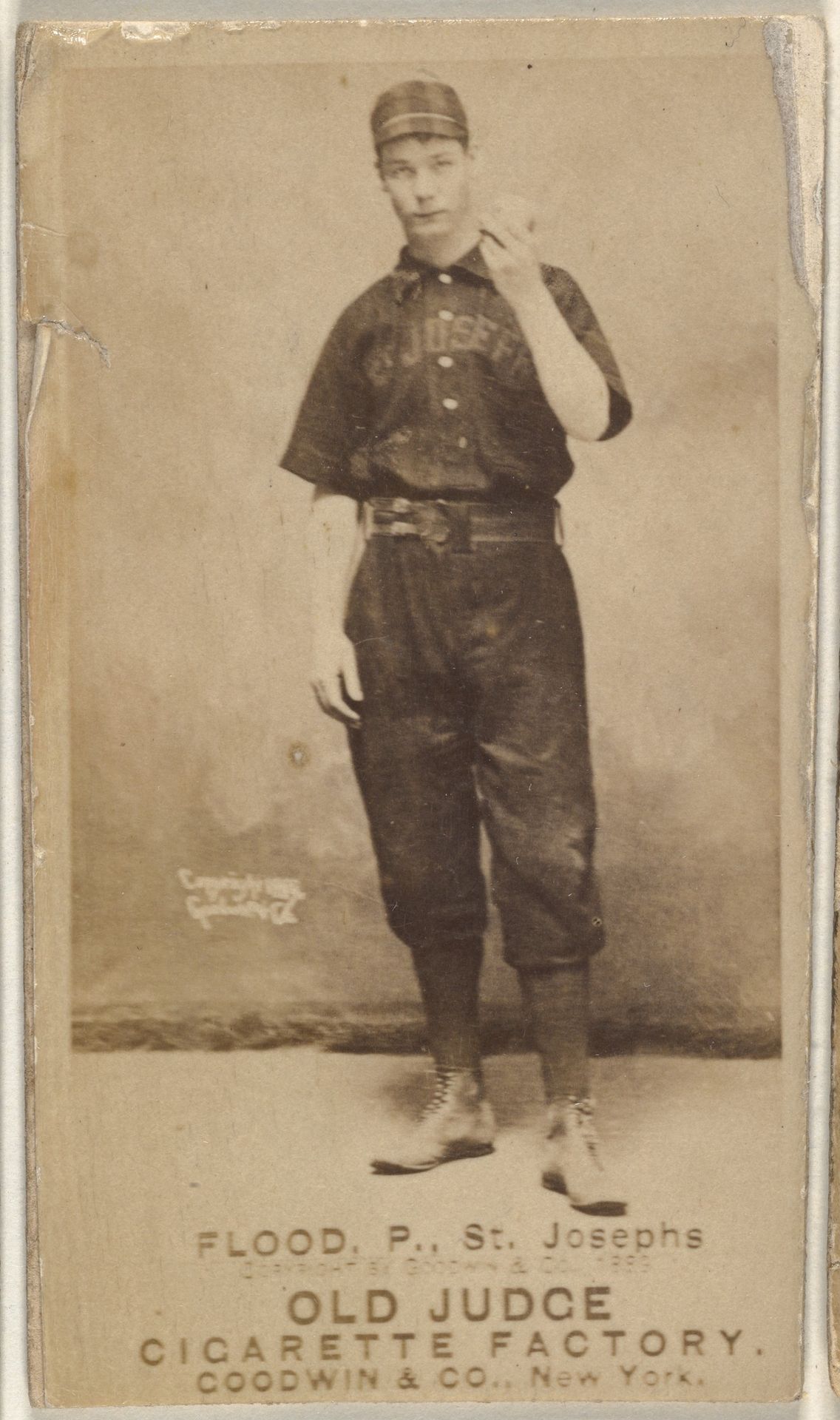 Thomas J. Flood, Pitcher, St. Joseph Clay Eaters, from the Old Judge series (N172) for Old Judge Cigarettes by Goodwin & Company