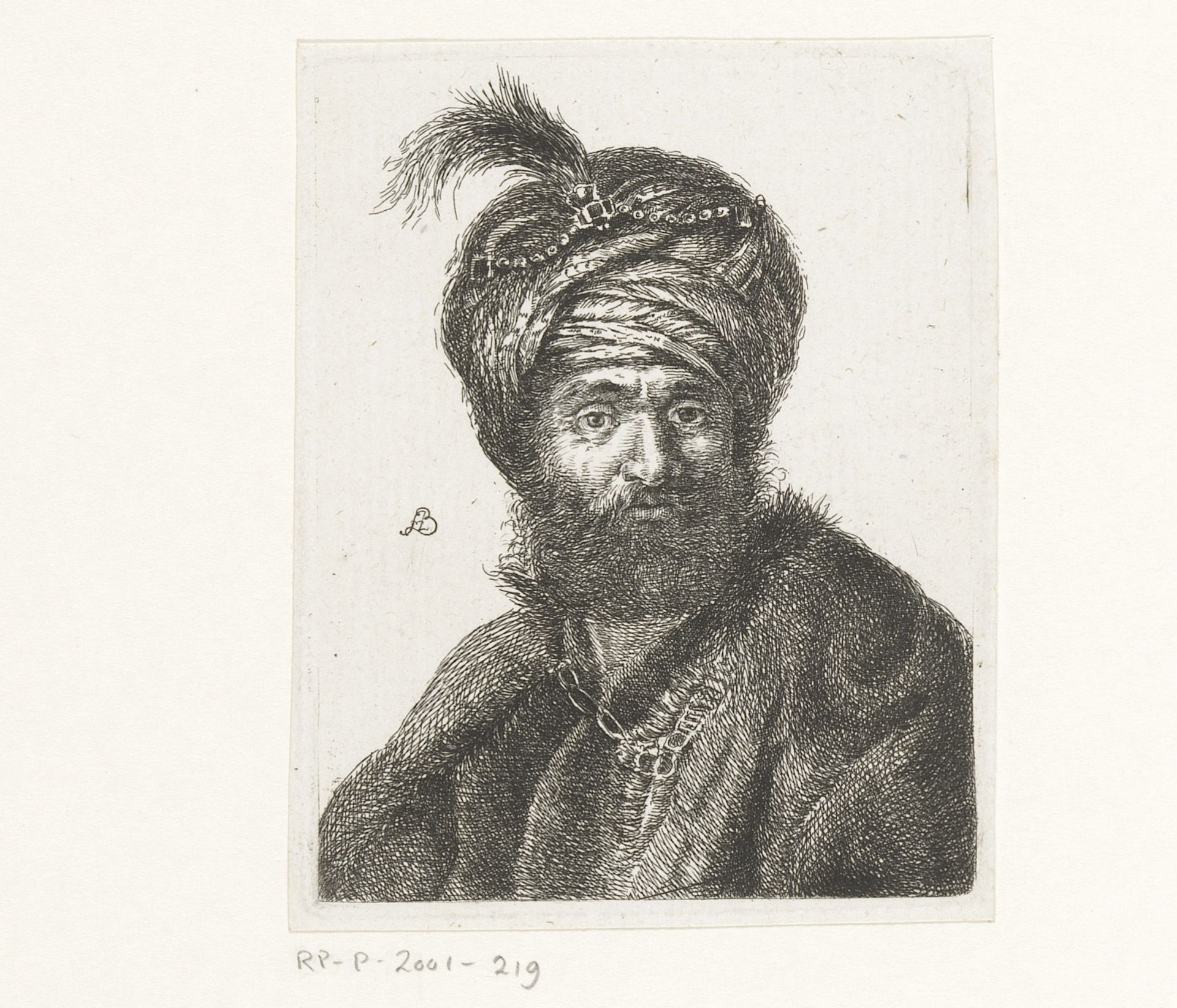 Borstbeeld van een man met een tulband by Amalie Baader