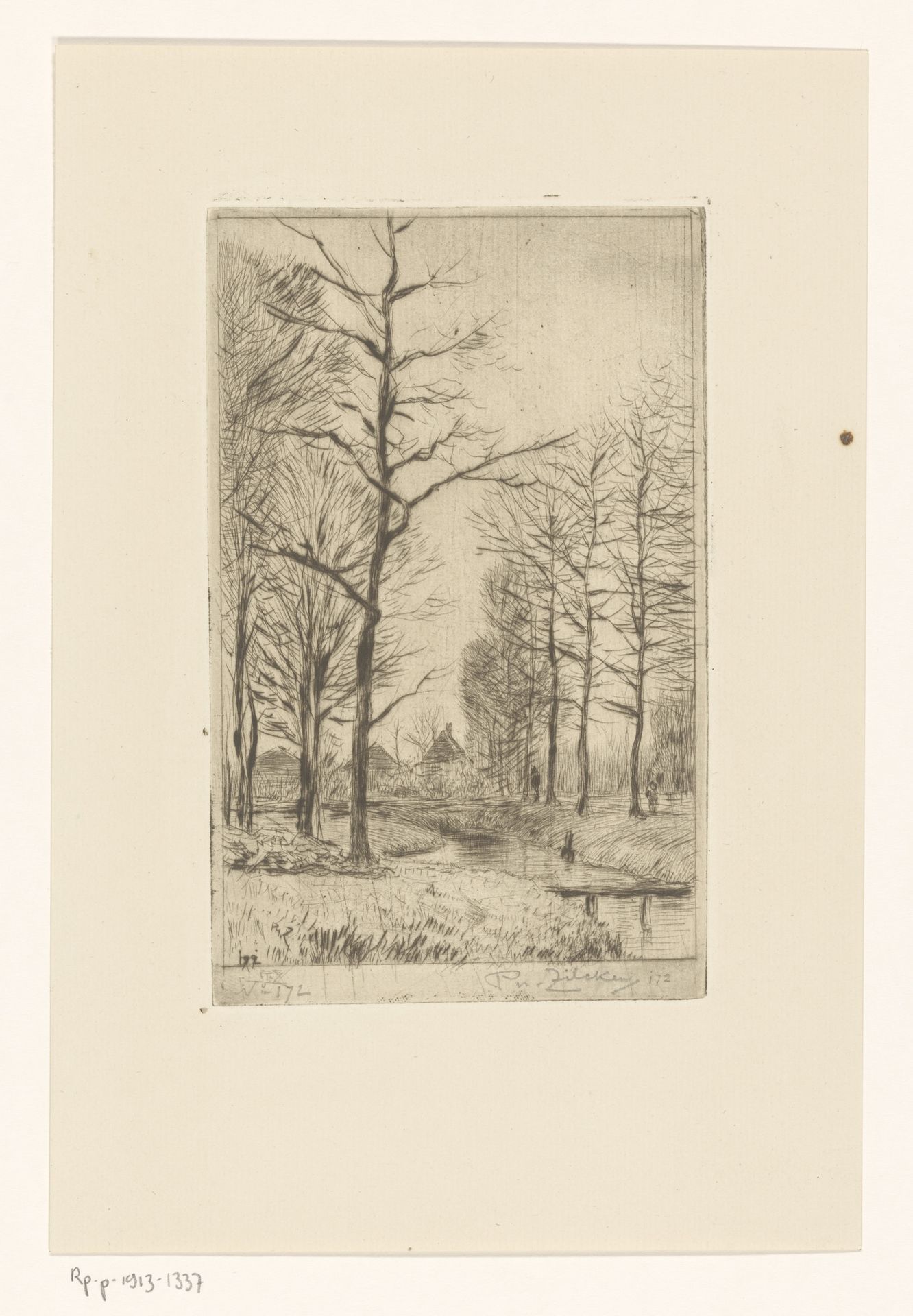Landschap met huizen, bomen en beek by Philip Zilcken