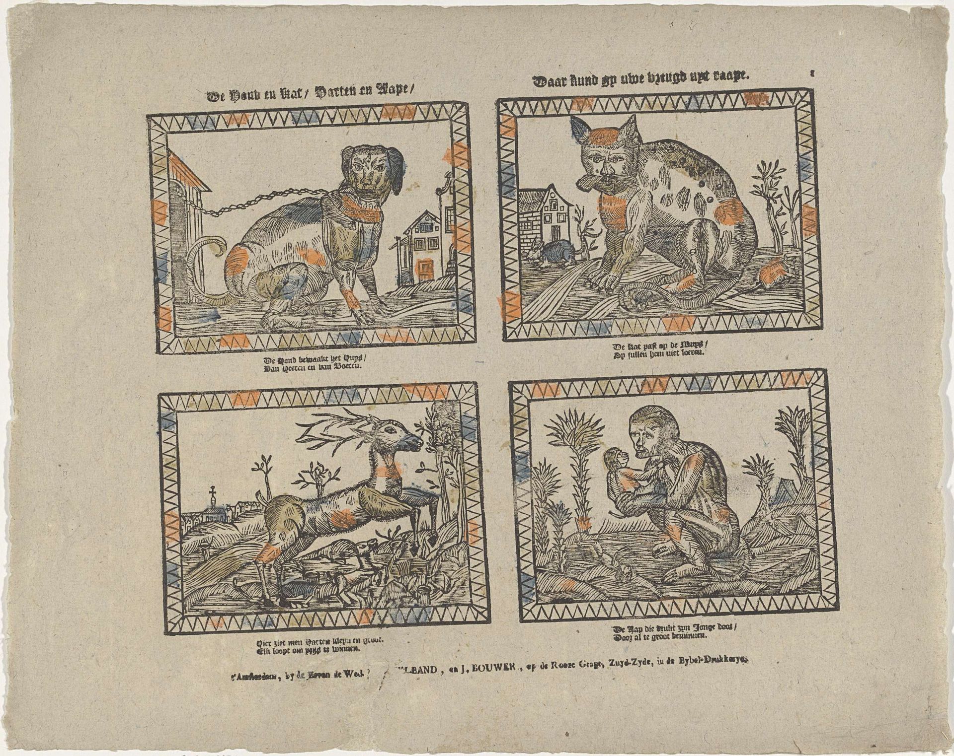 De hond en kat / harten en aape / Daar kund gy uwe breugd uyt raape by J. Ratelband en J. Bouwer