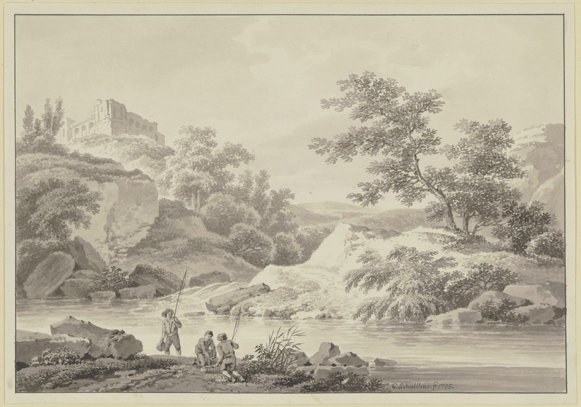 Flüßchen in einem Felsental by Carl Philipp Schallhas