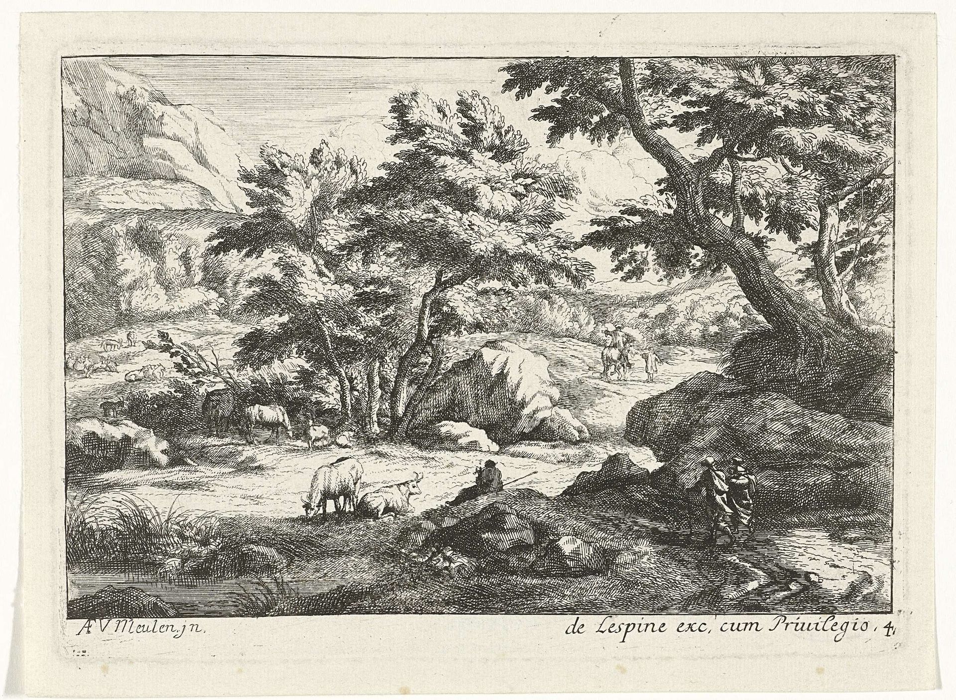 Landschap met vee en figuren by Jan van Huchtenburg