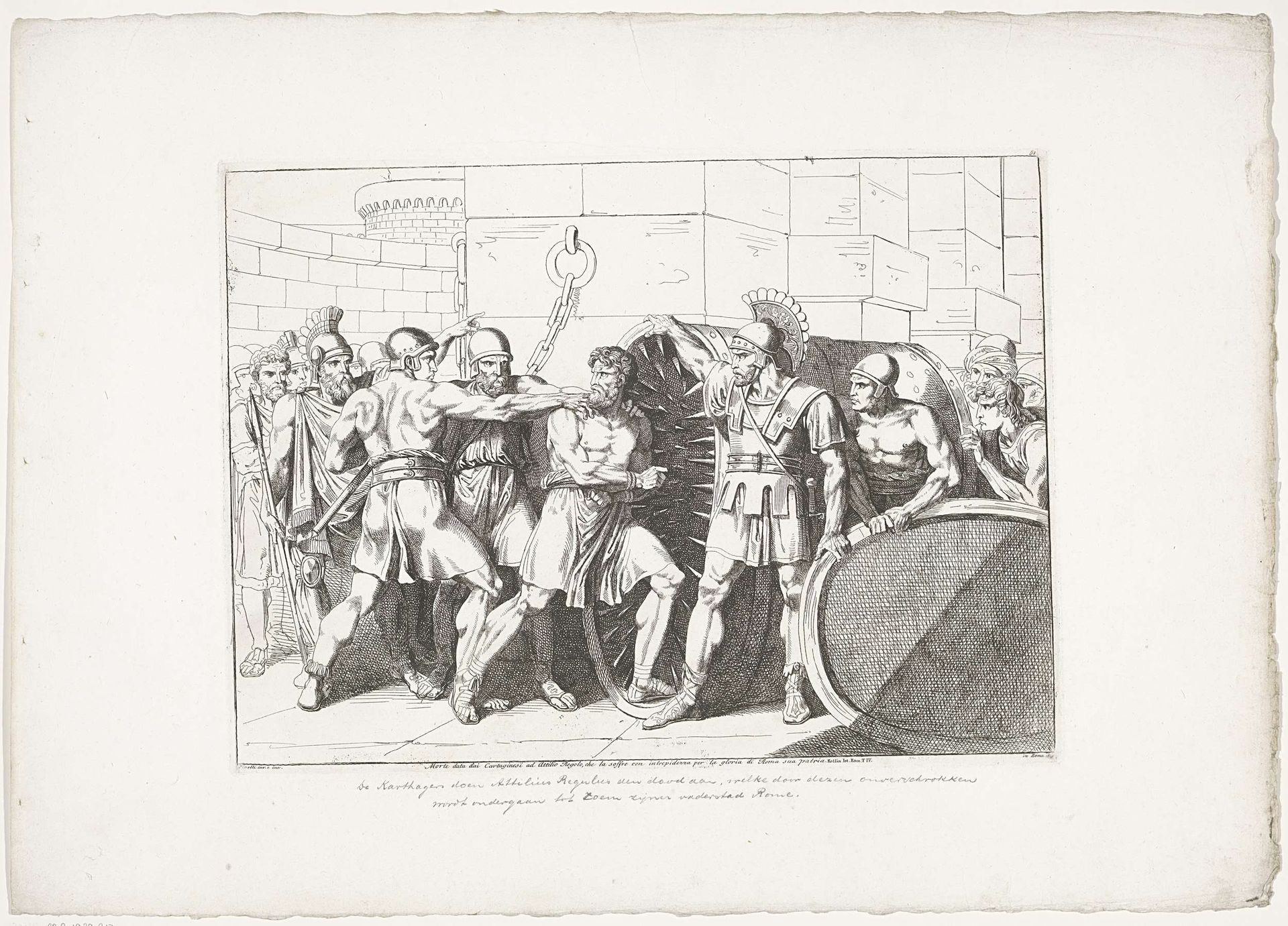 Marteldood van Marcus Atilius Regulus in ton met spijkers by Bartolomeo Pinelli