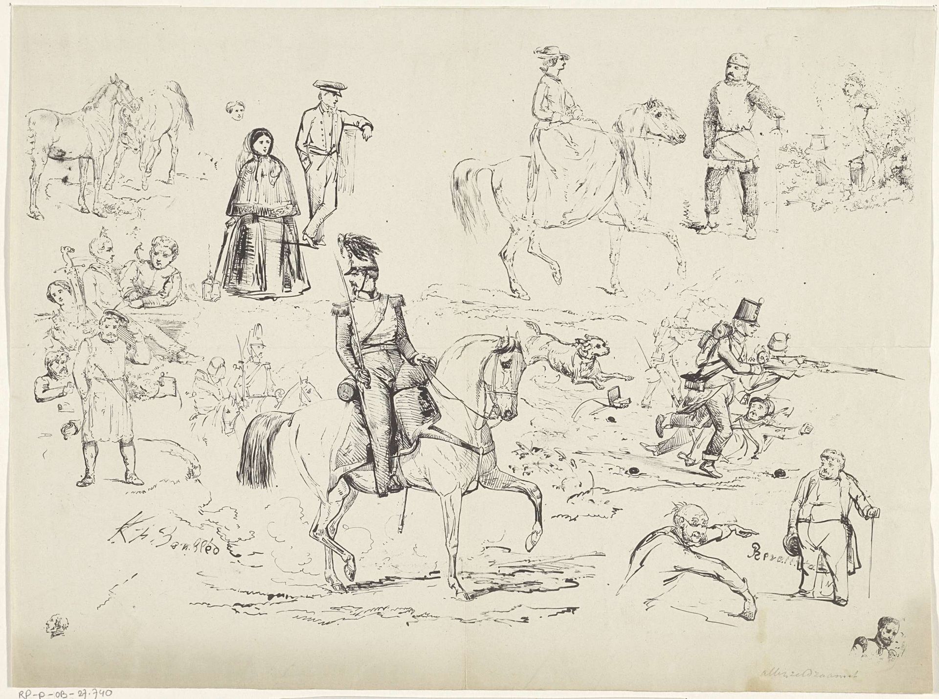 Soldaat te paard en andere figuurstudies by Karel Frederik Bombled