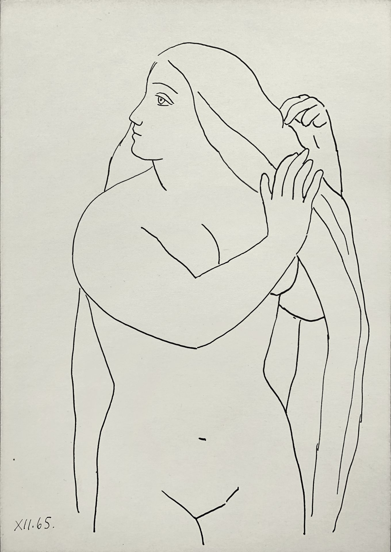 Naked, styling hair. Based on classical works by Hryhorii Havrylenko
