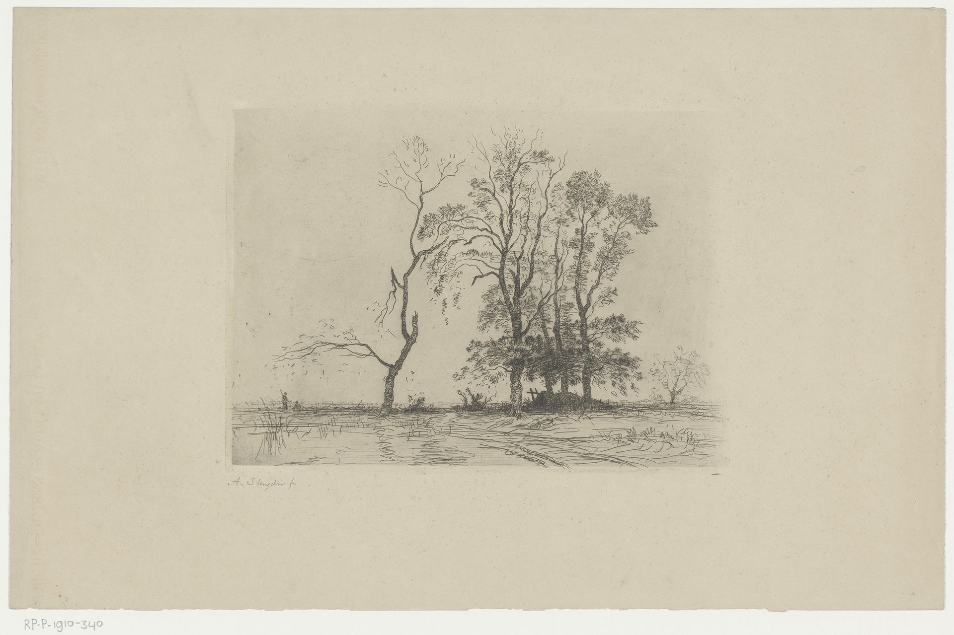 Vijf bomen aan een plas by Alphonse Stengelin