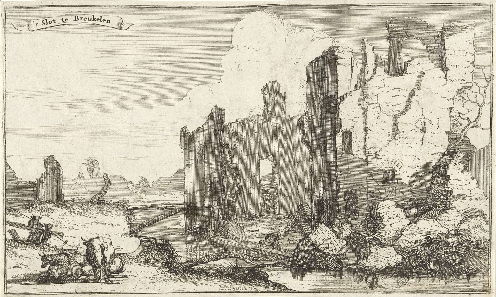 Het slot bij Breukelen, verwoest door de Fransen in 1672 by Isaac Sorious