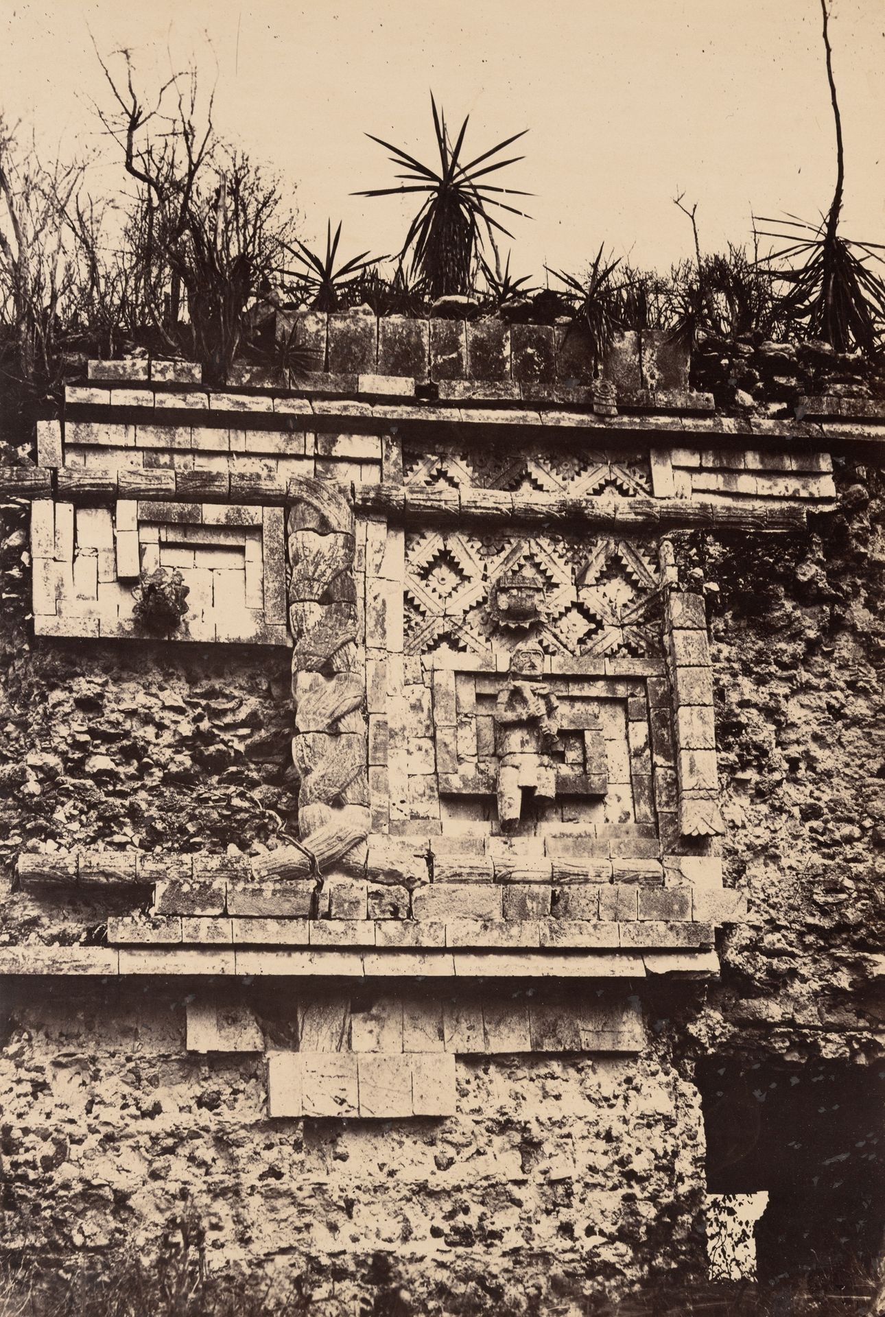 Uxmal, Indian Bas Relief, Nun's Palace  (Uxmal, Bas Relief de l'Indien, Palais des Nonnes) by Désiré Charnay