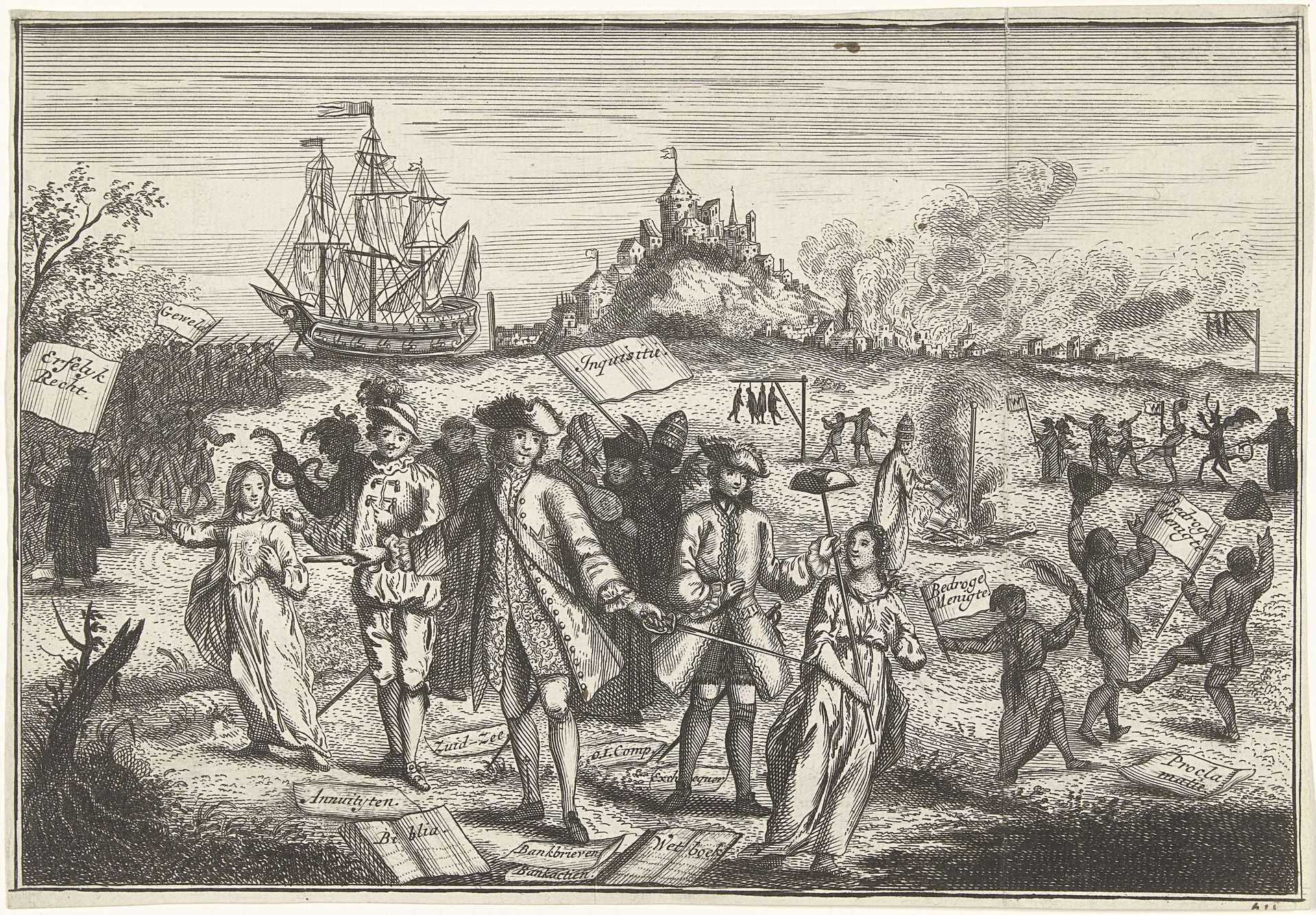 Allegorie op de landing van de jonge pretendent in Schotland, 1745 by Anonymous