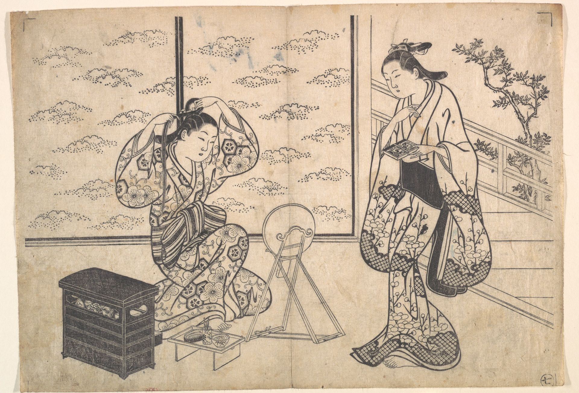 Two Women in a Room Opening on a Verandah by Hasegawa Mitsunobu