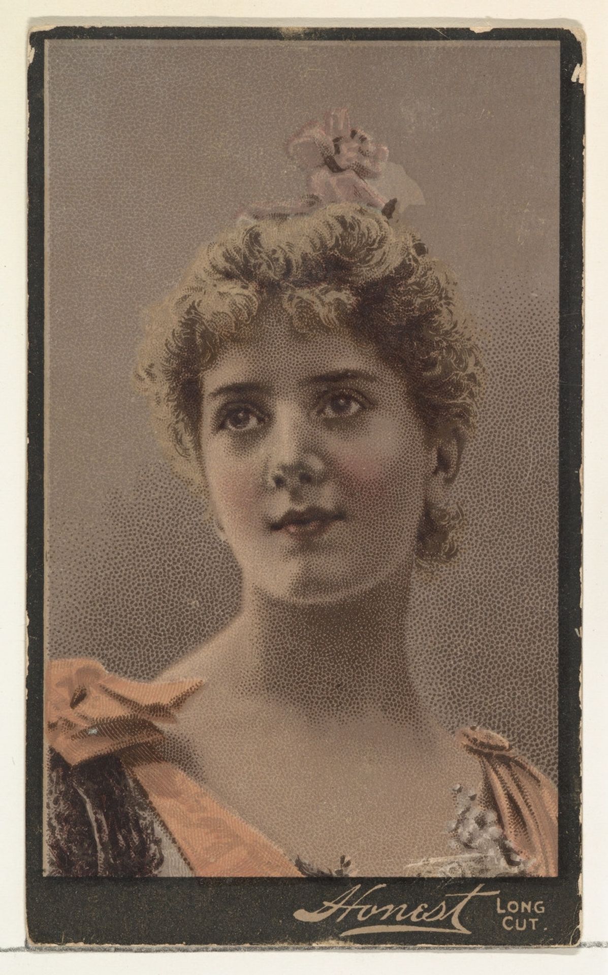 Actress wearing pink flower in hair, from Stars of the Stage, Third Series (N131) issued by Duke Sons & Co. to promote Honest Long Cut Tobacco by W. Duke, Sons & Co.