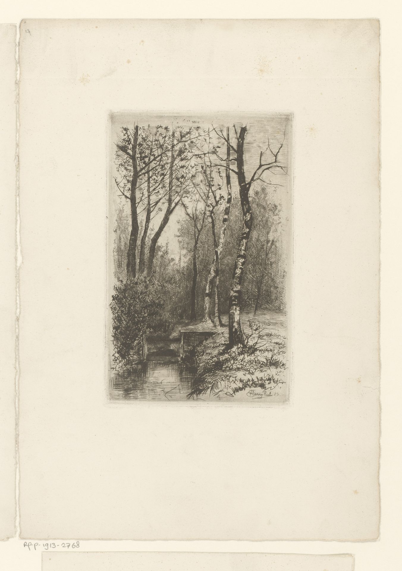 Landschap met beek en berkenbomen by Henri Rul