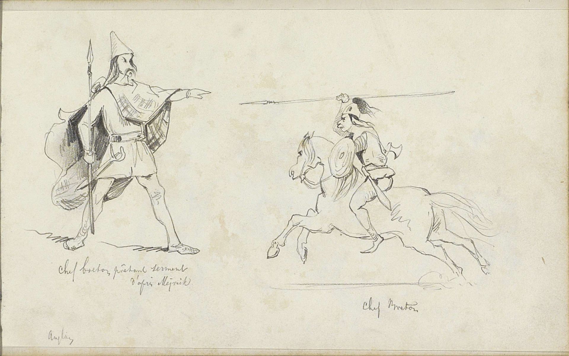 Bretonse ridders met speren, waarvan één te paard by Johannes Tavenraat