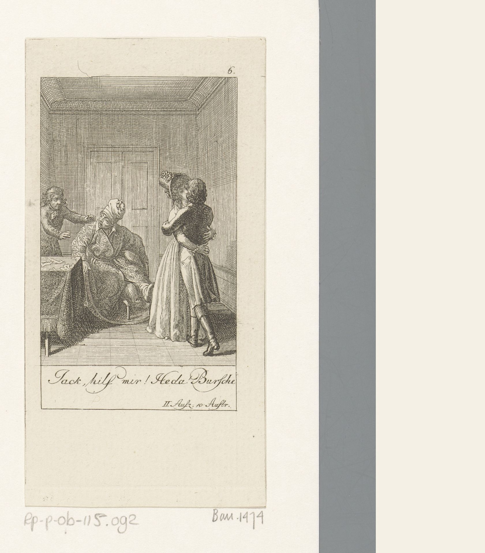 Sir John vraagt hulp bij het opstaan uit zijn rolstoel by Daniel Nikolaus Chodowiecki