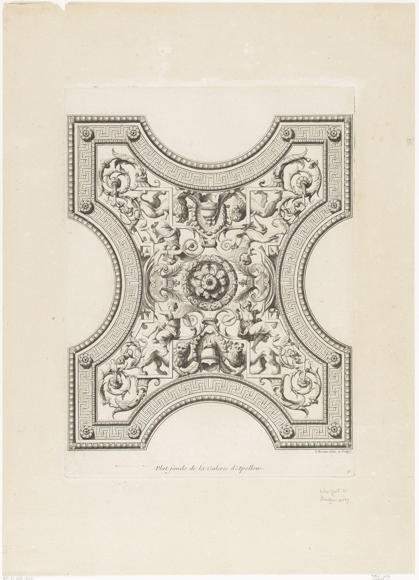 Plafond met engelen en leeuwen by Jean Berain
