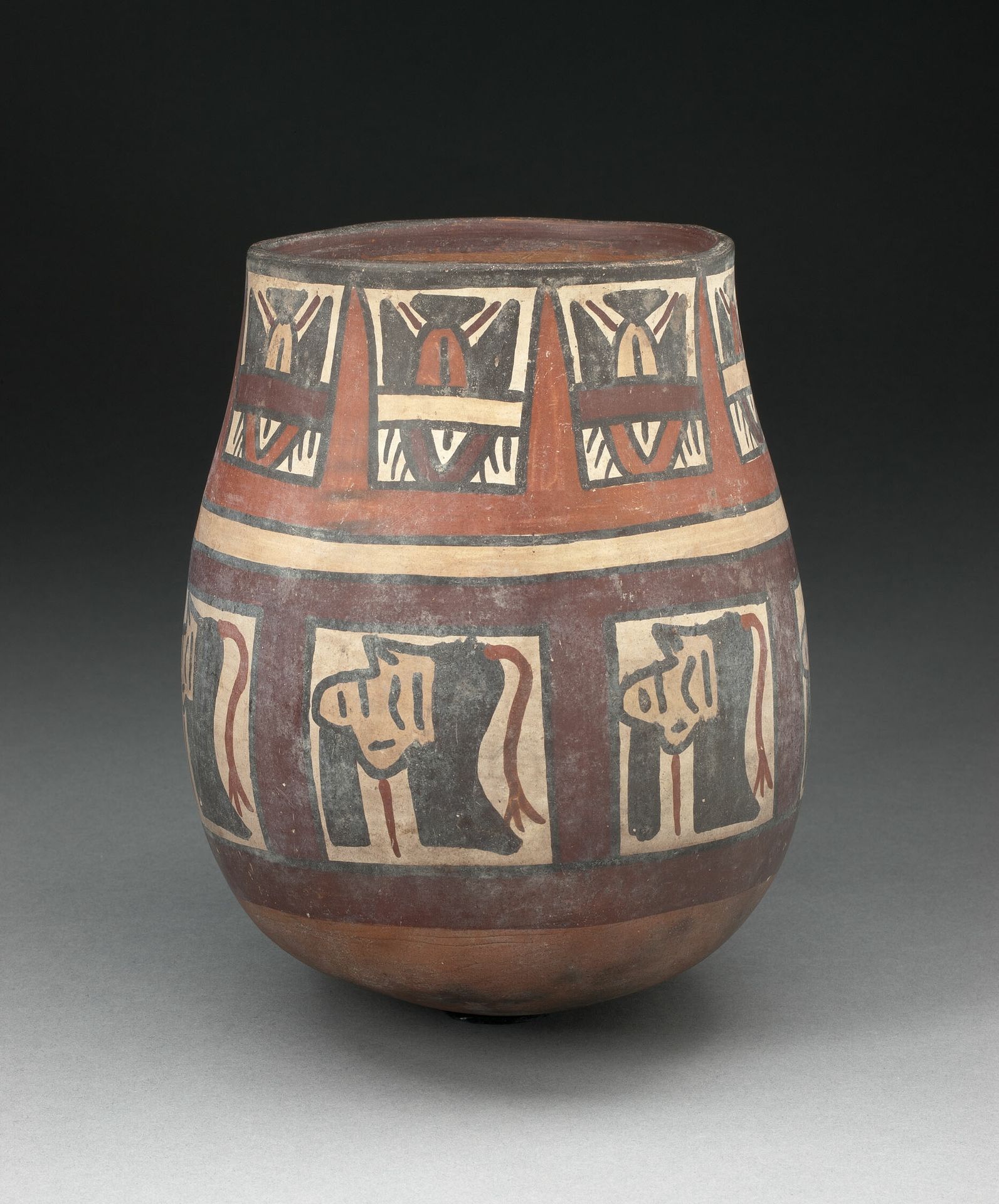 Jar Depicting Bands of Trophy Heads and Seeds by Nazca