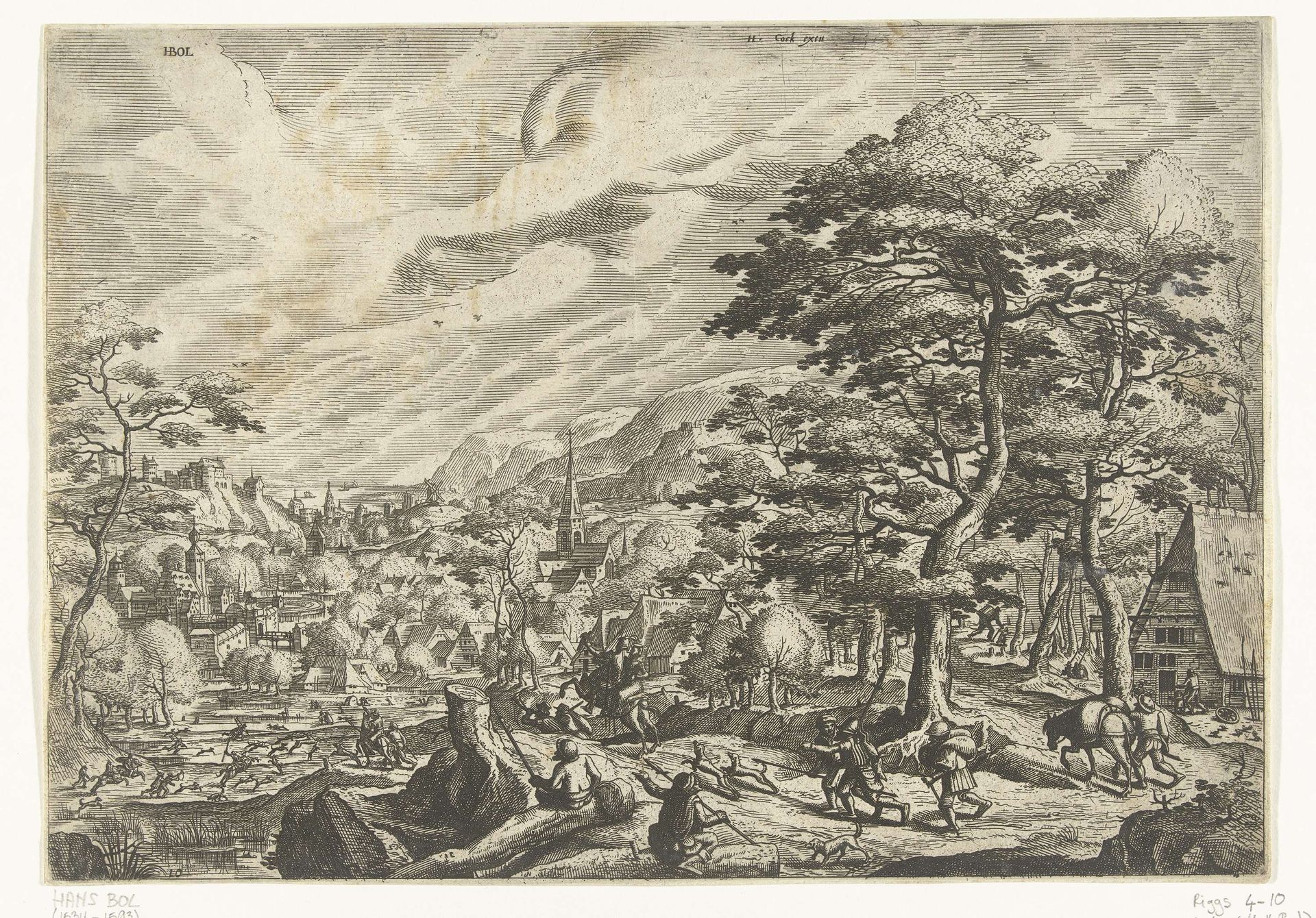 Landschap met een valkenier by Johannes of Lucas van Doetechum