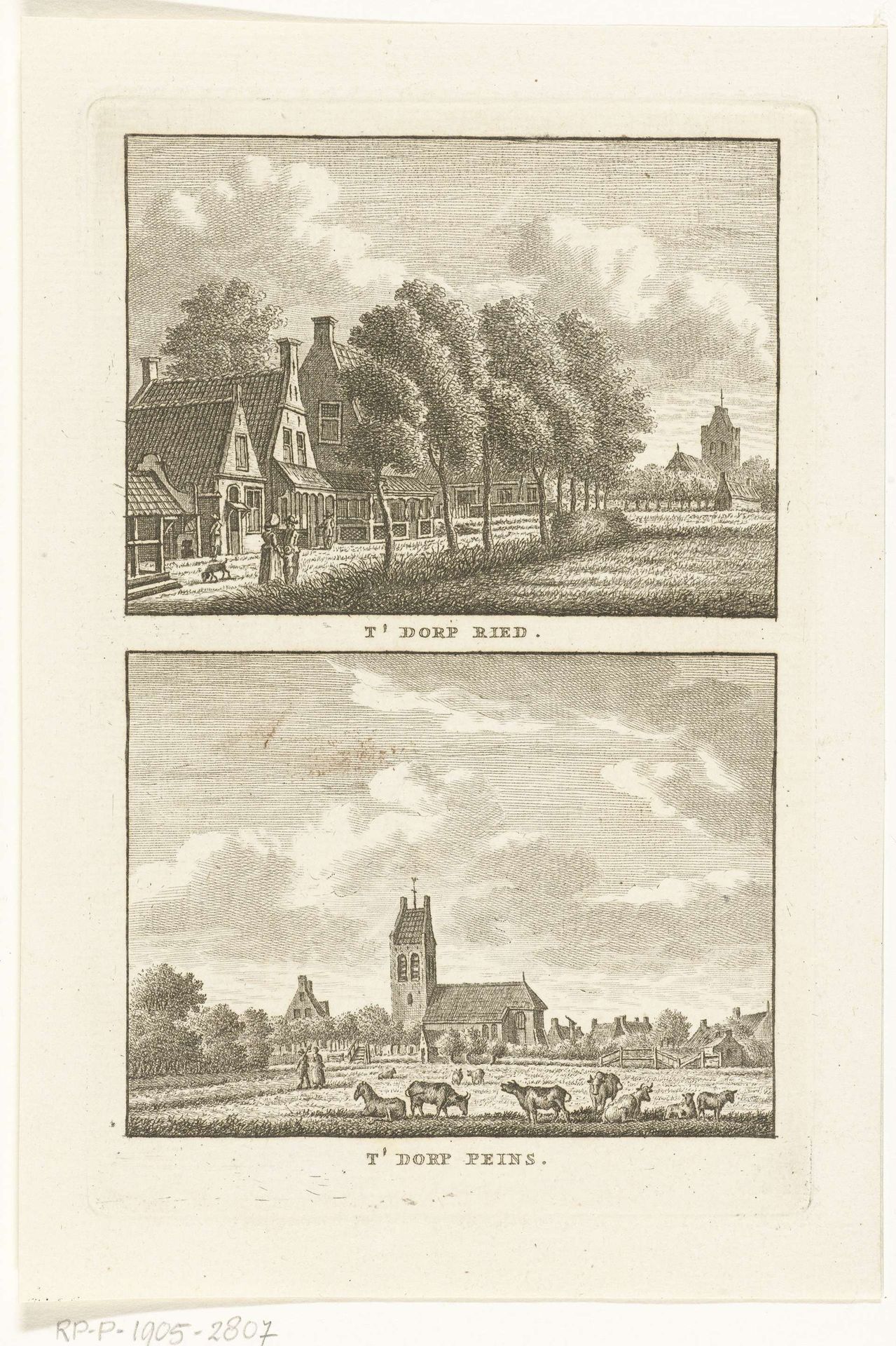Twee dorpsgezichten te Ried en Peins by Carel Frederik (I) Bendorp