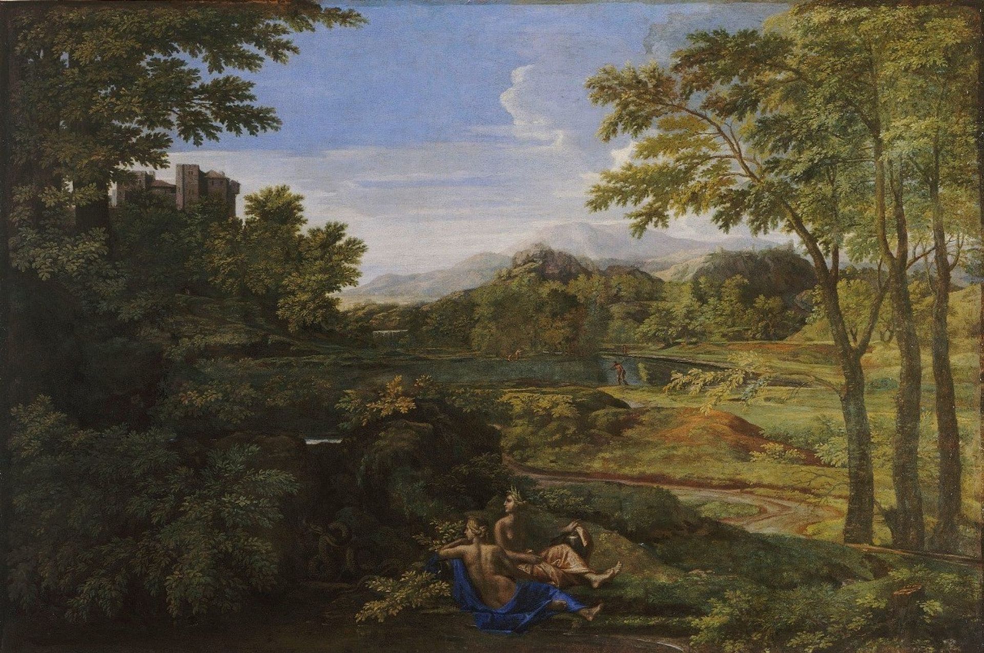 Paysage avec deux nymphes et un serpent by Nicolas Poussin