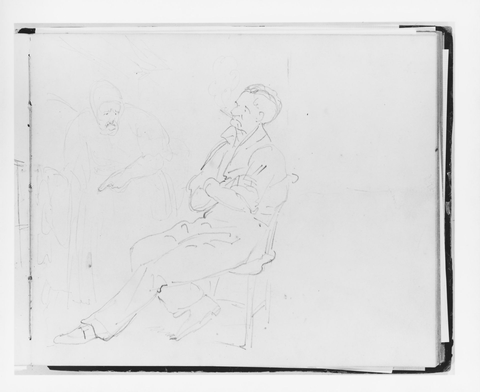 Seated Man Smoking and Woman Pointing (from Sketchbook) by Francis William Edmonds