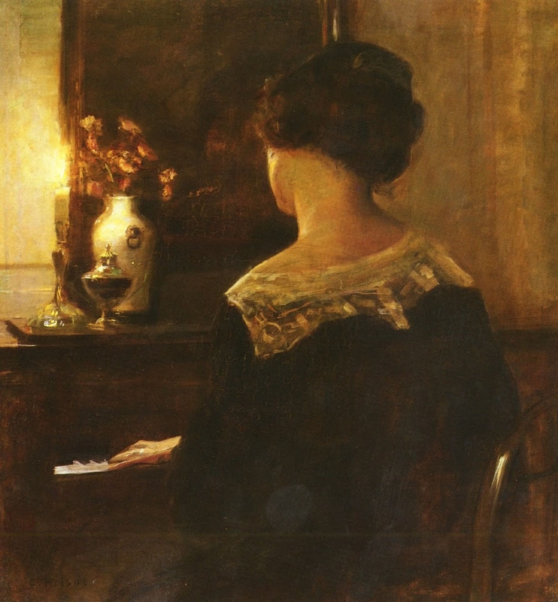 A Lady Playing the Piano by Carl Holsøe