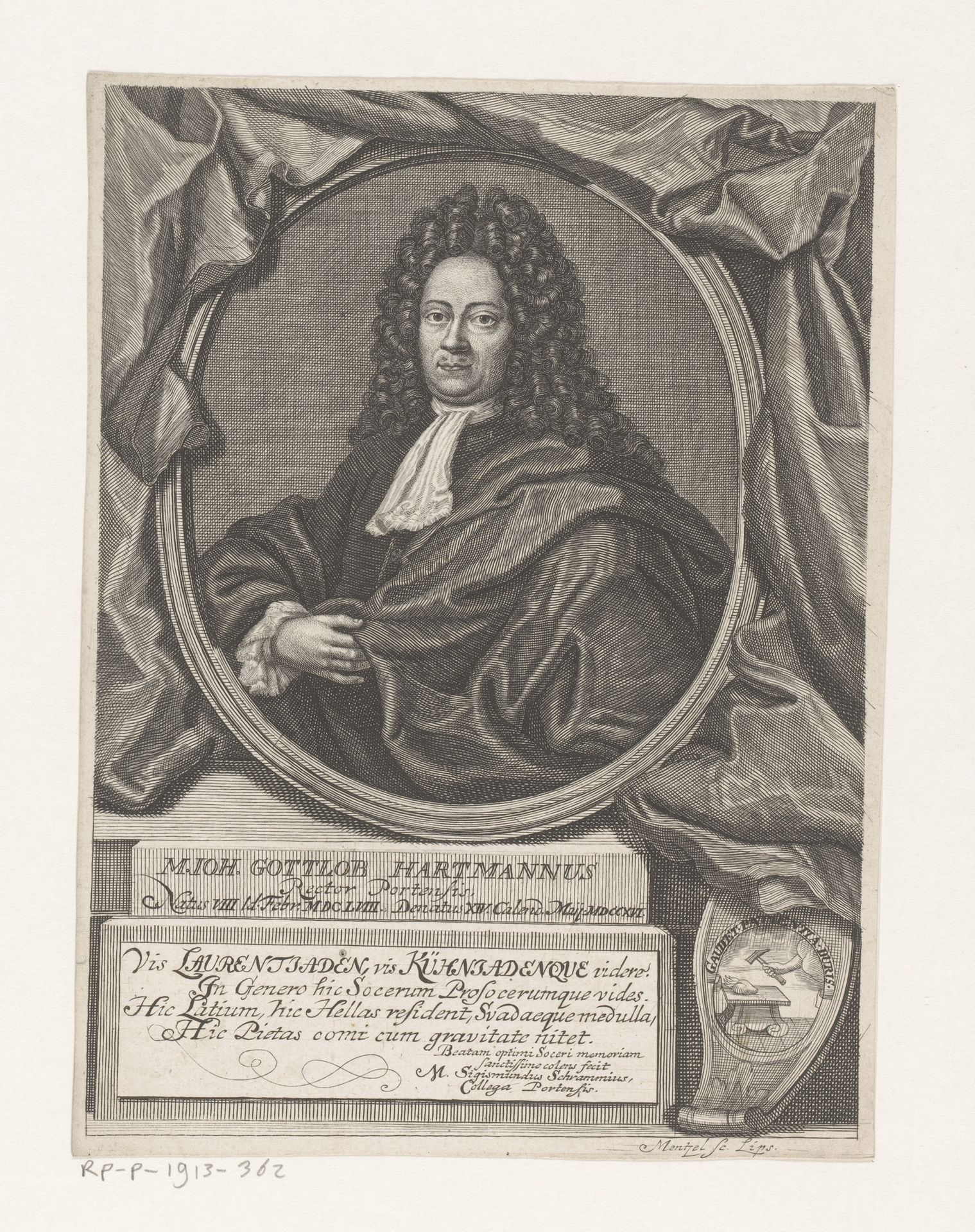 Portret van Johann Gottlob Hartmann by Johann Georg Mentzel