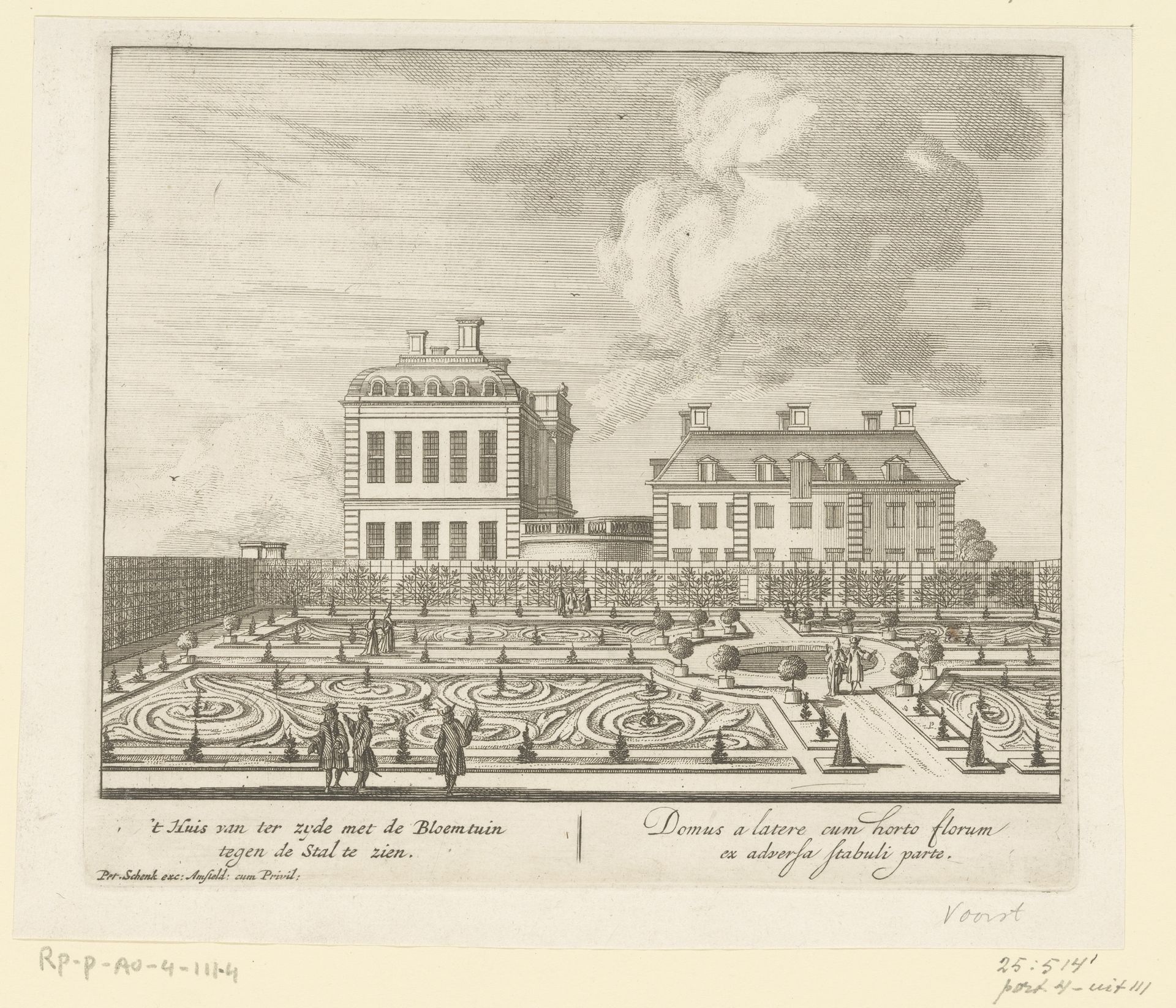 Gezicht op Huis de Voorst van de zijkant by Pieter Schenk