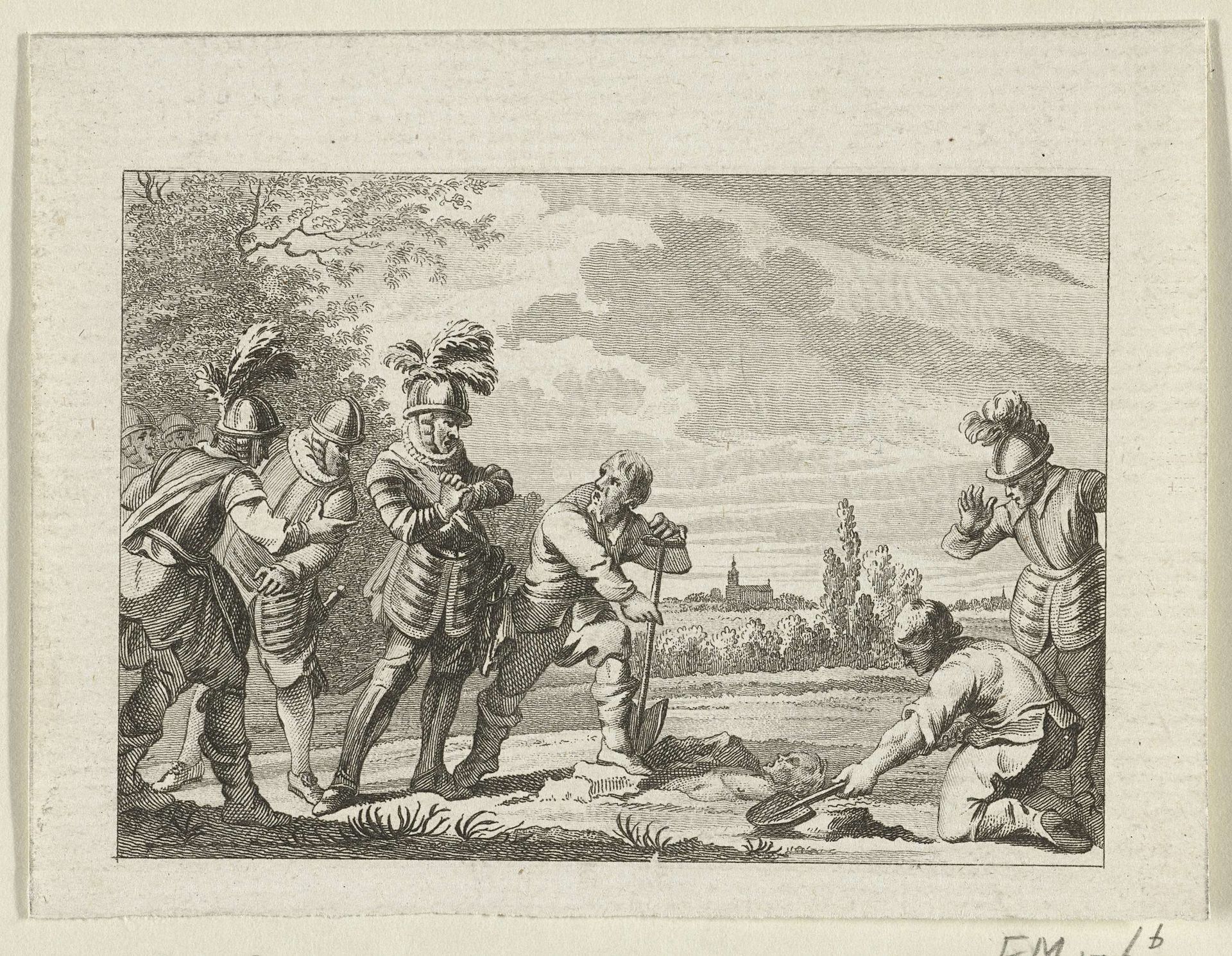 Floris V wordt de plek getoond waar zich het lichaam van Willem II bevindt, 1282 by Harmanus Vinkeles