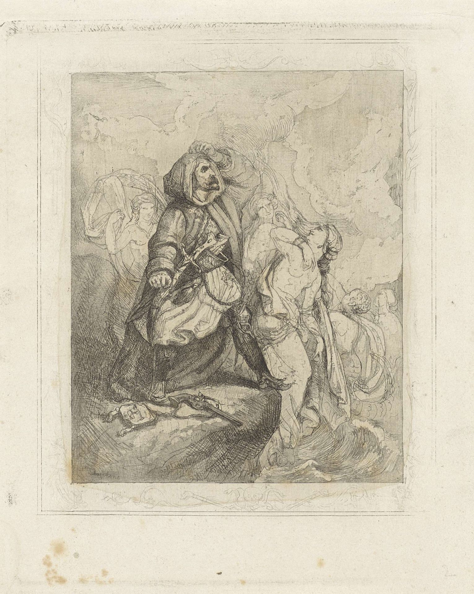 Griekse vrouwen en een Turkse strijder by Theodoor Schaepkens