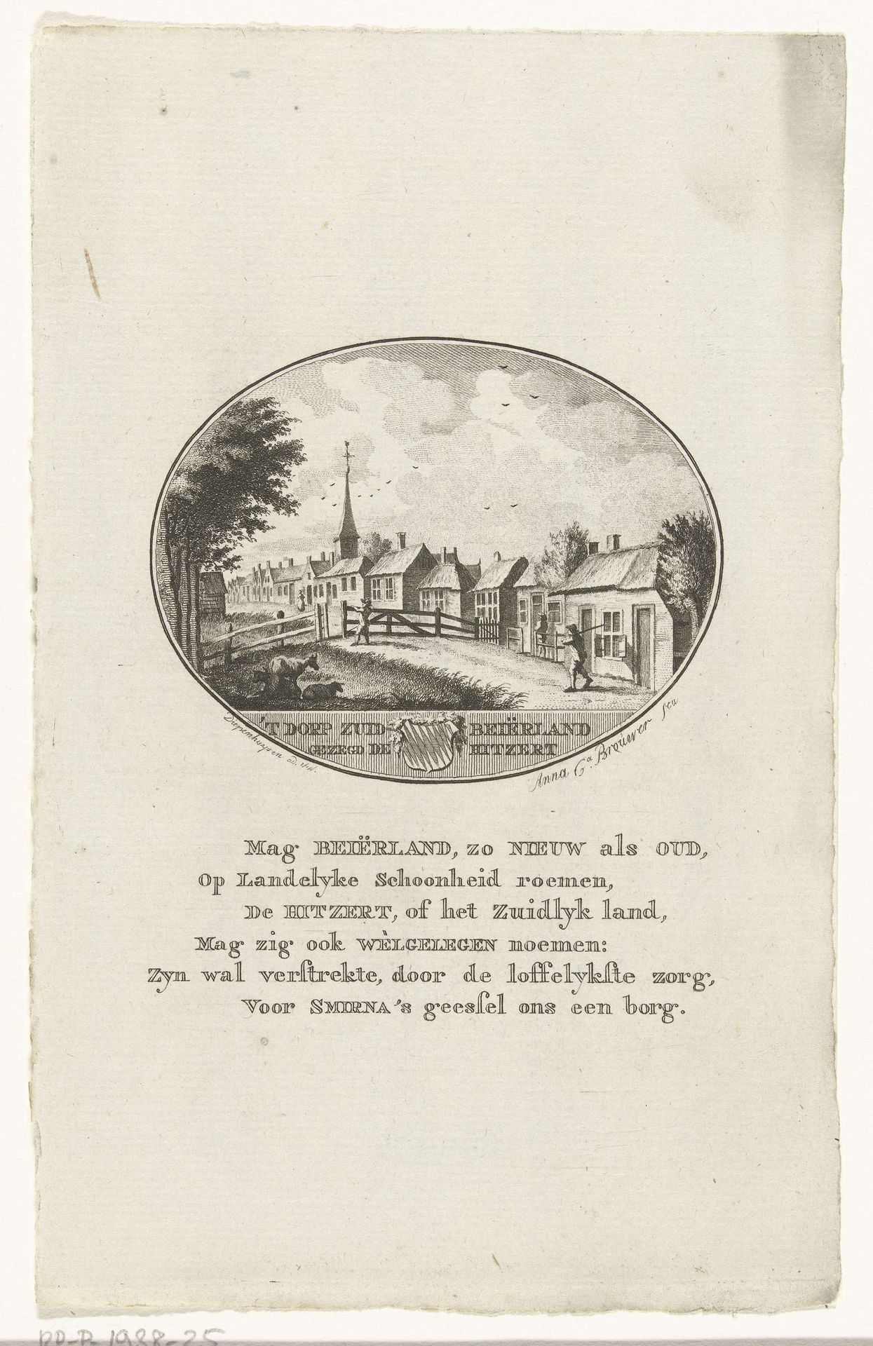 Gezicht op het dorp Zuid-Beijerland by Anna Catharina Brouwer