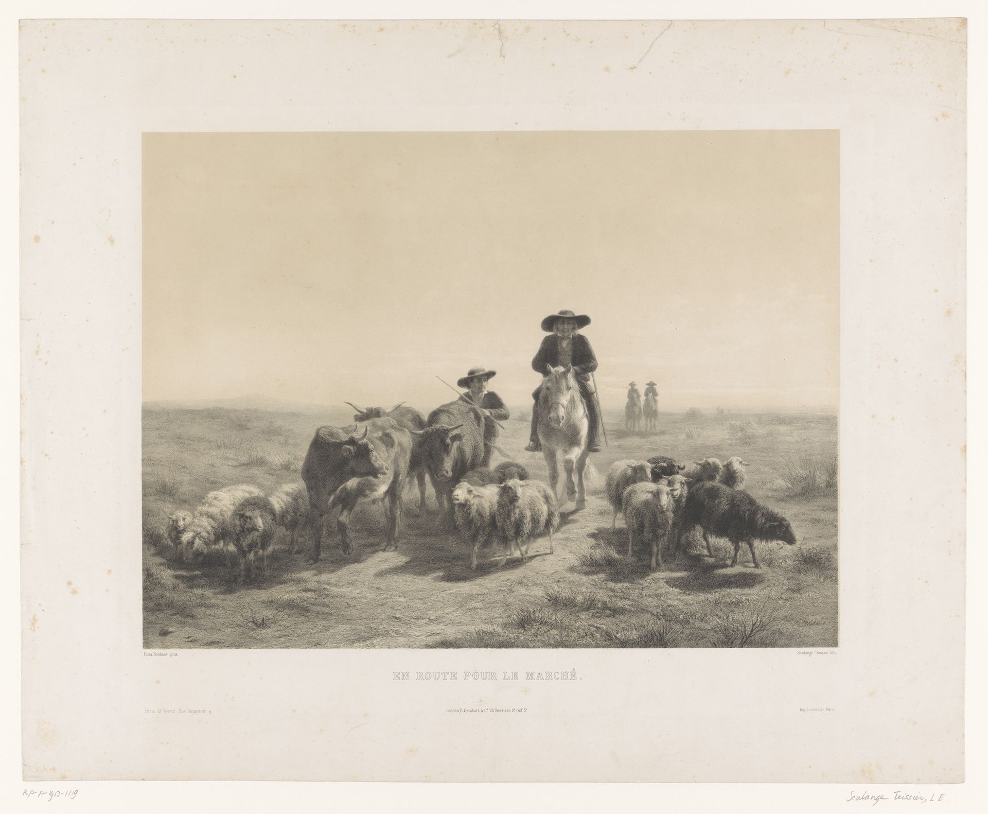 Boer en herder met koeien en schapen op weg naar de markt by Louis Emmanuel Soulange-Teissier