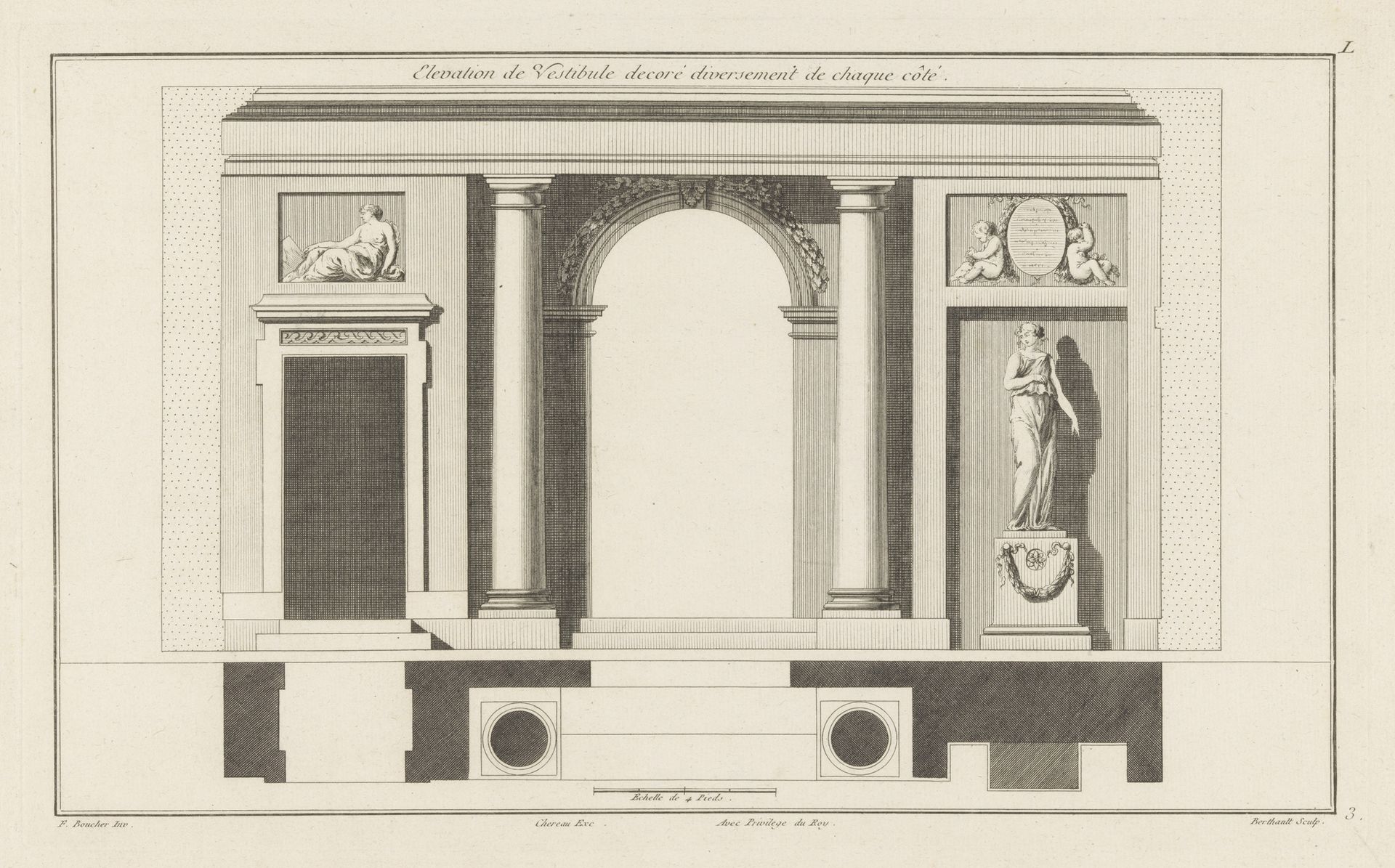 Vestibule met rondboog by Pierre Gabriel Berthault