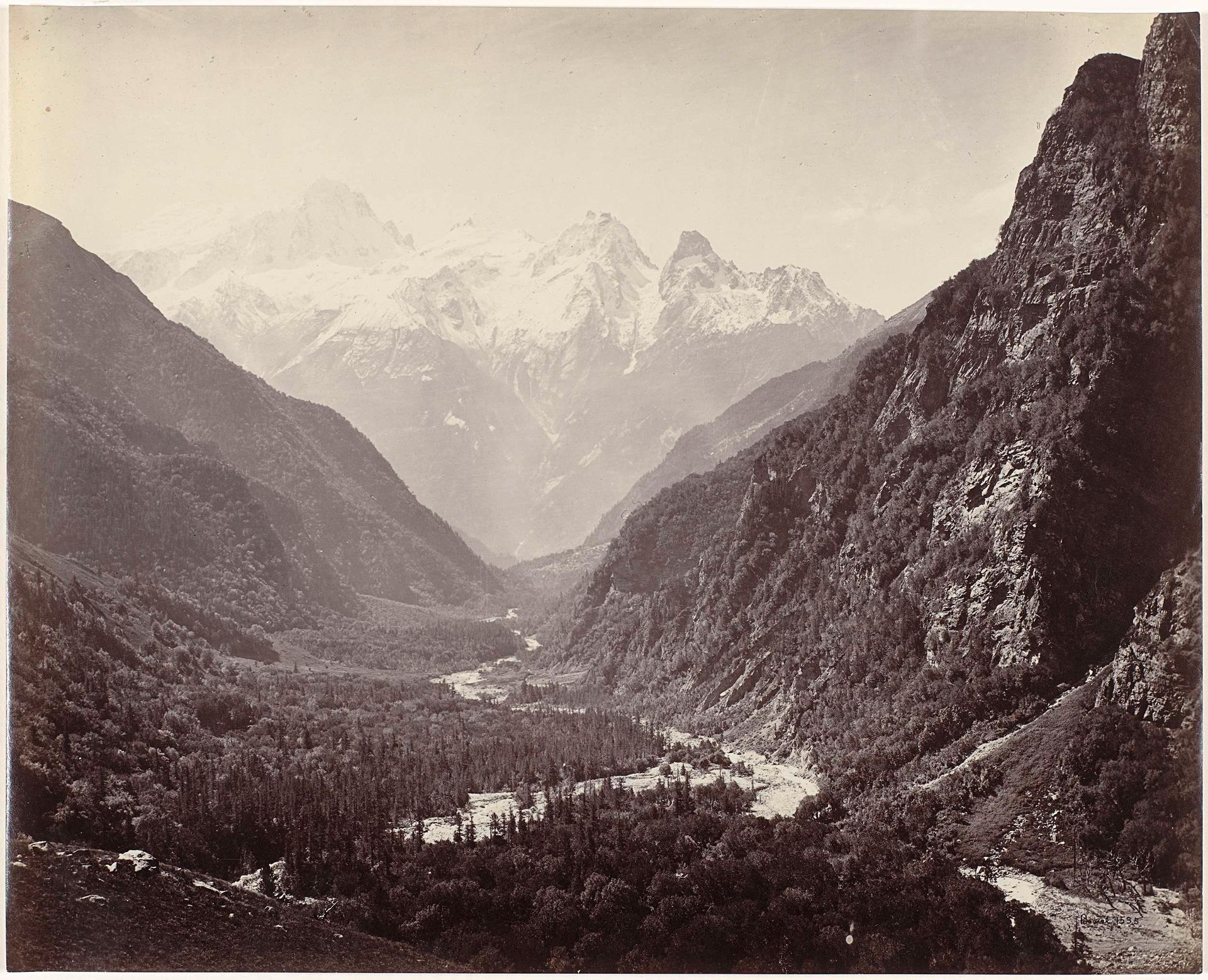 Valley view and the Srikantha peak in the Himalayas, Uttarakhand, India by Samuel Bourne