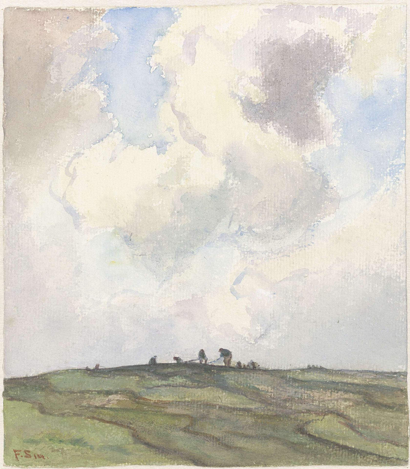 Boeten van netten op een grasveld achter de duinen by Frans Smissaert