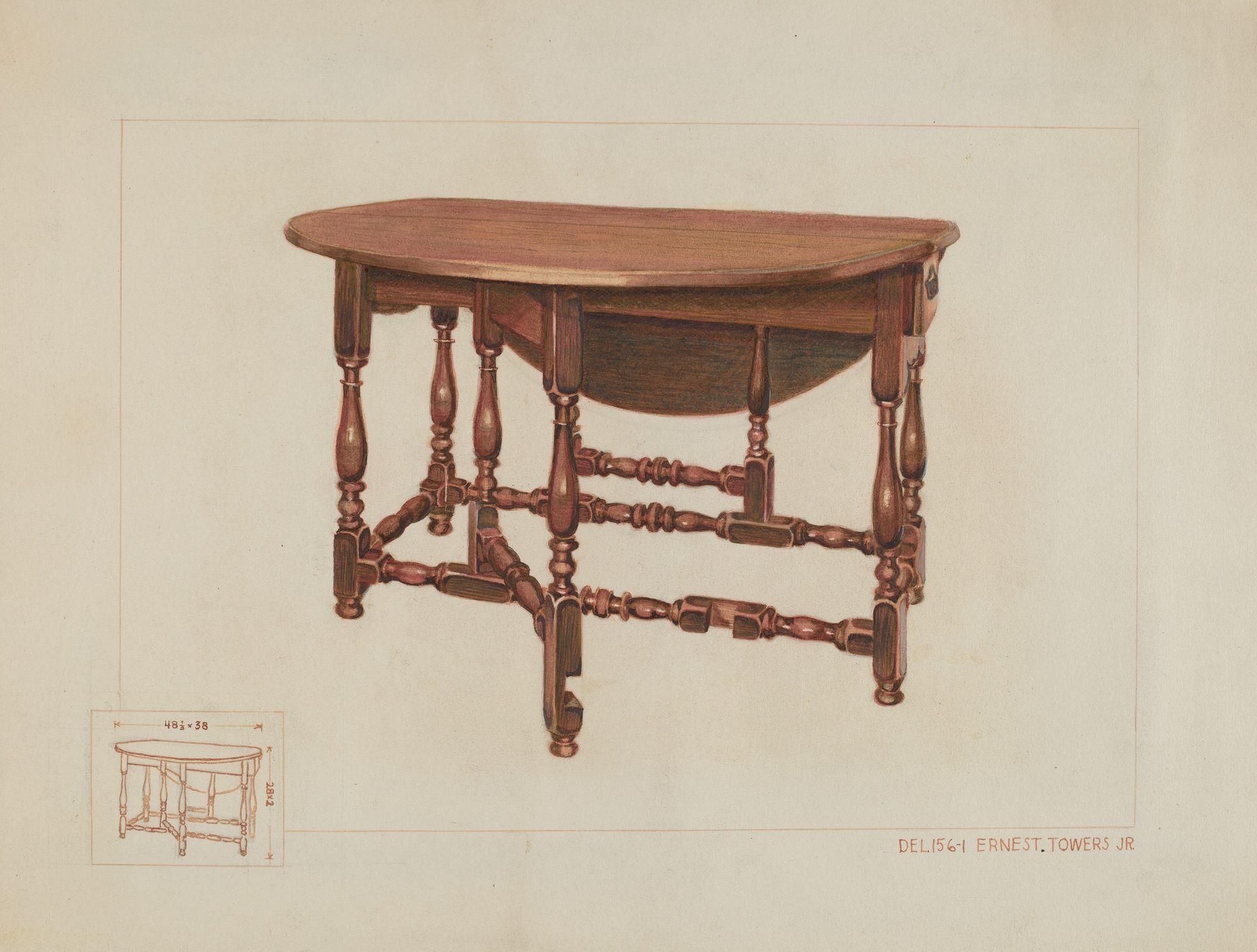 Eight Leg Table with Drawer by Ernest A. Towers, Jr.
