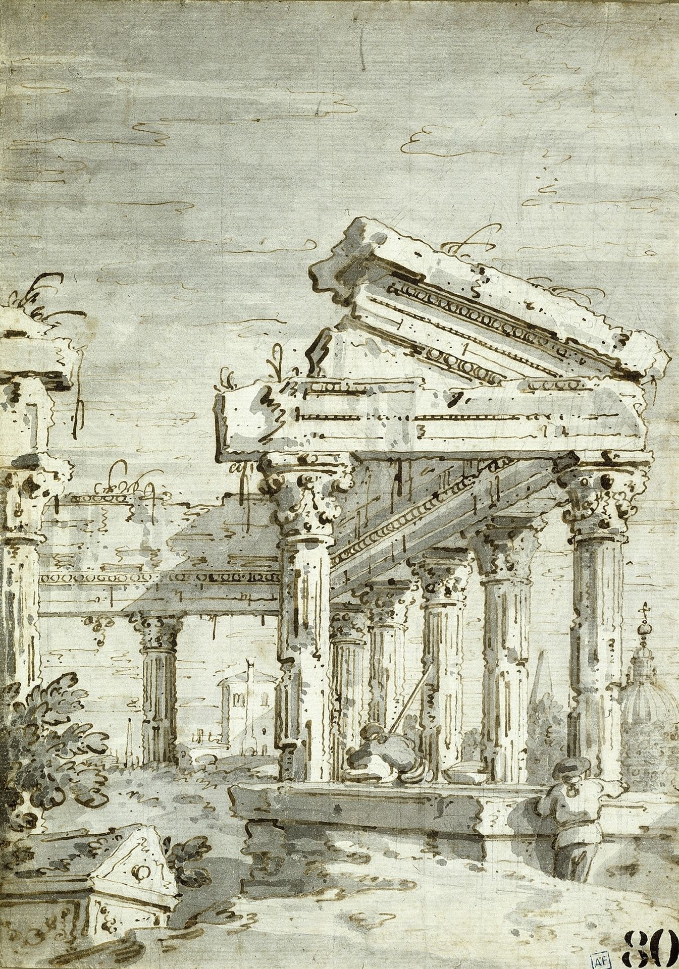 Capriccio; A Ruined Classical Temple by Canaletto
