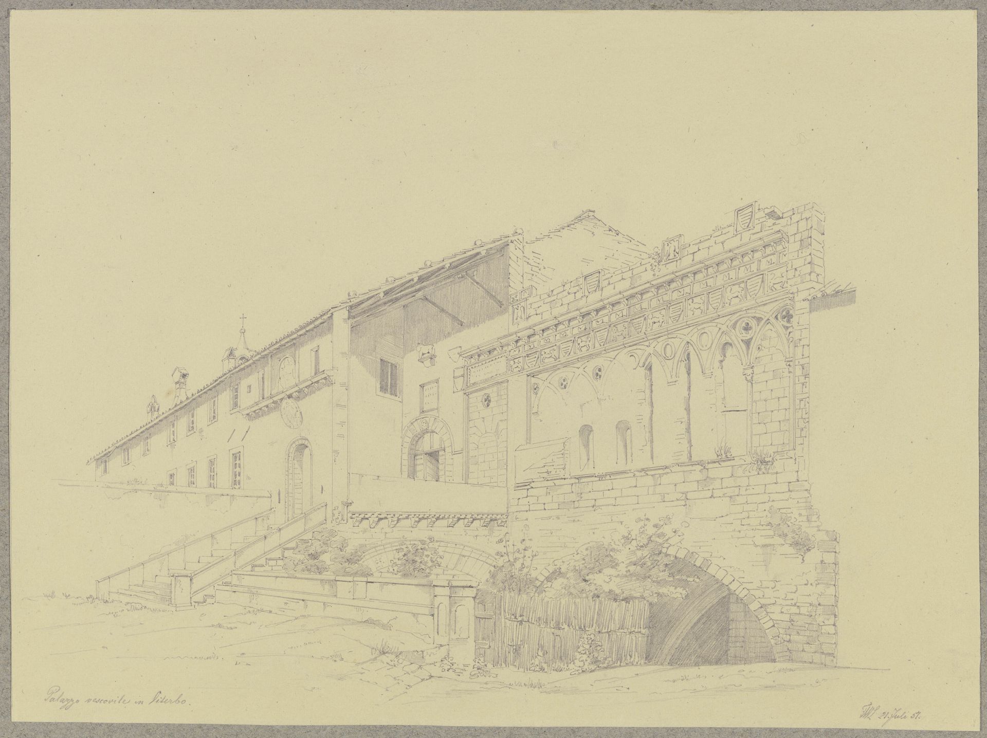 Der Palazzo vescovile in Viterbo by Friedrich Wilhelm Ludwig