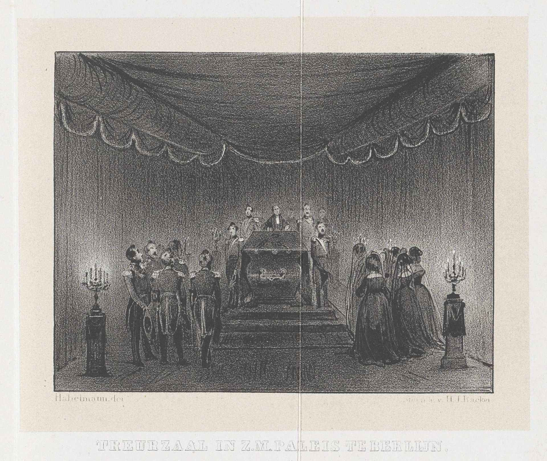 Treurzaal met lijkkist van koning Willem I in Berlijn, 1843 by Anonymous