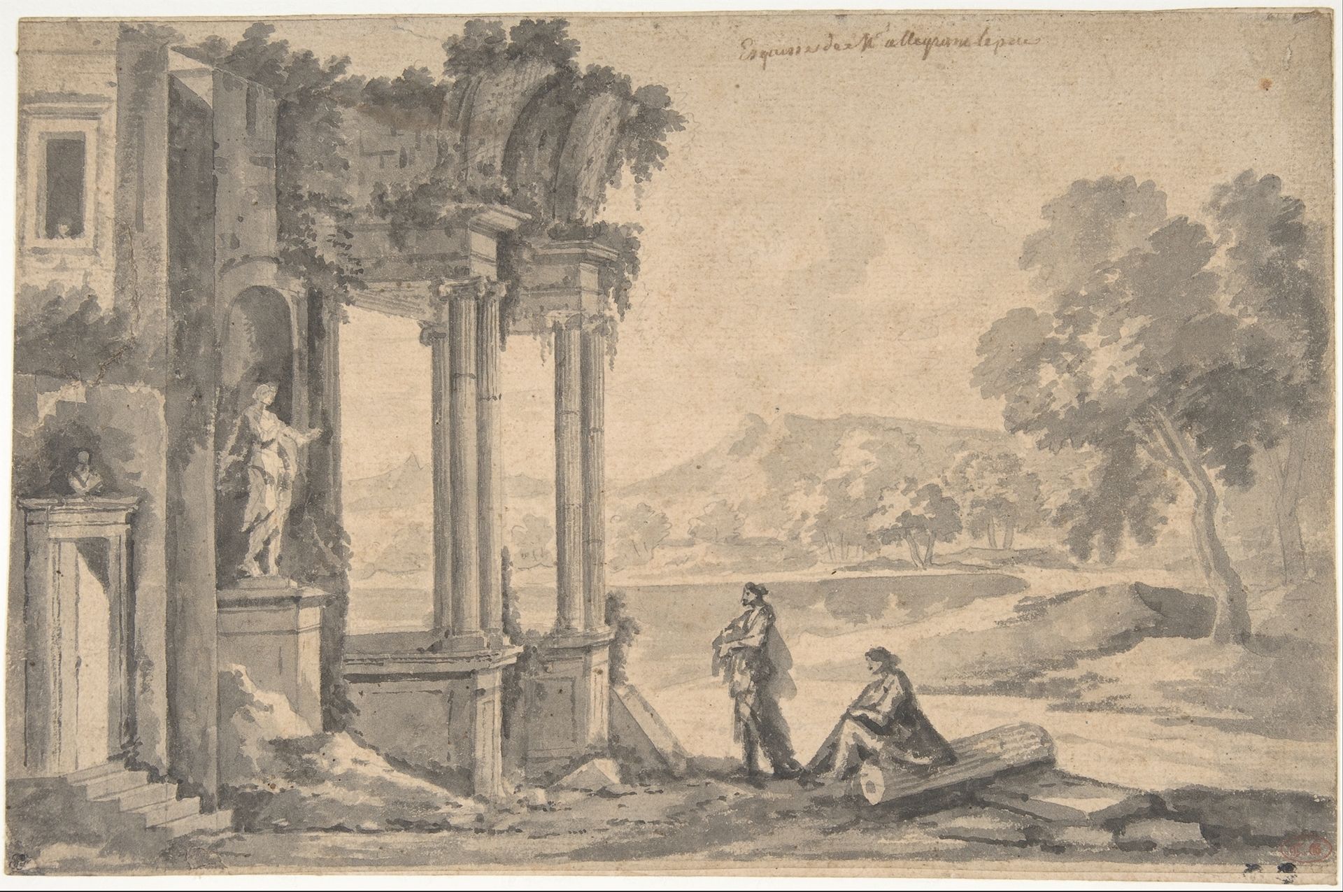 Ruins of a Temple by a Lake by Etienne Allegrain