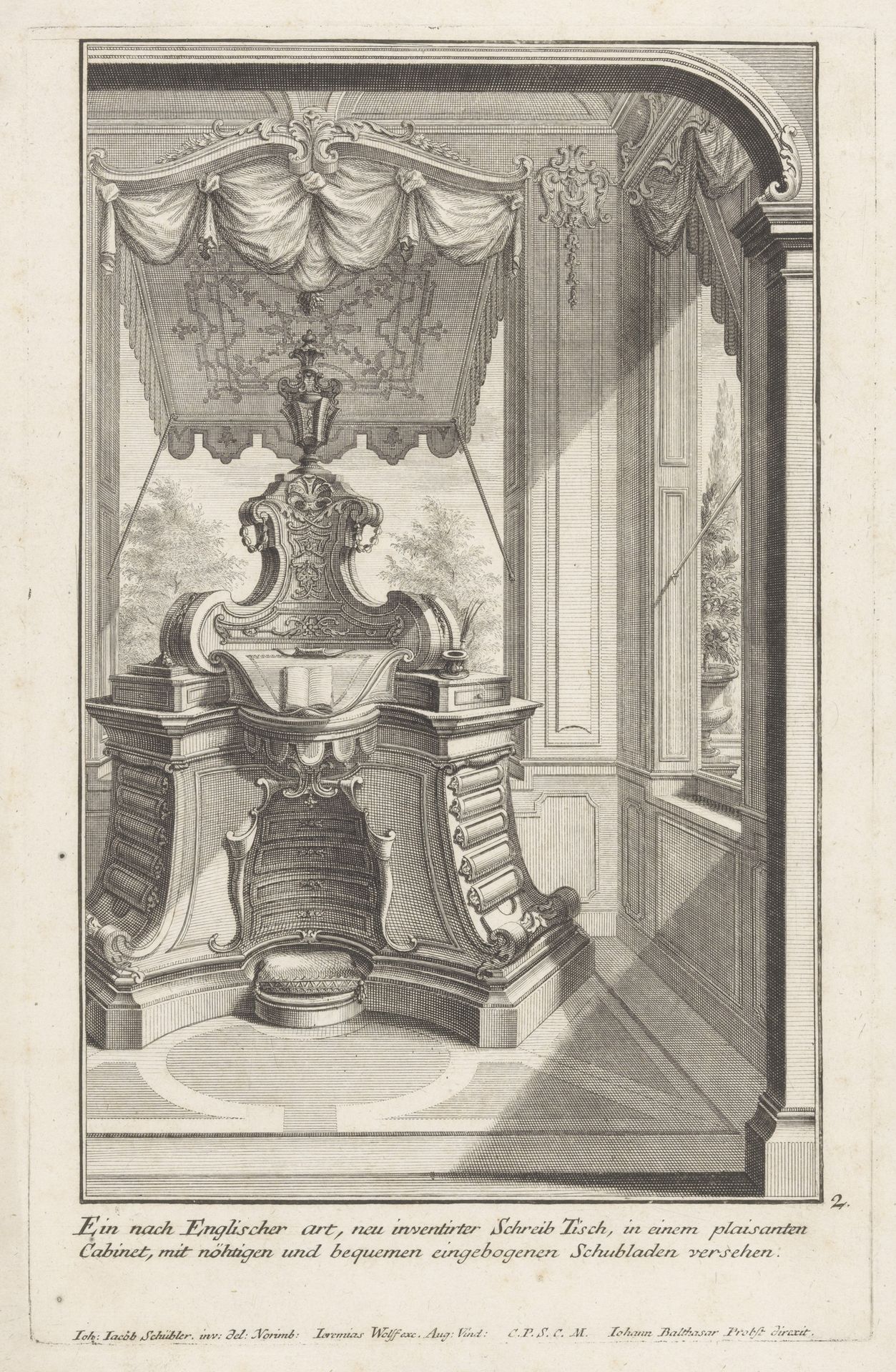 Schrijftafel naast ramen by Johann Balthasar Probst